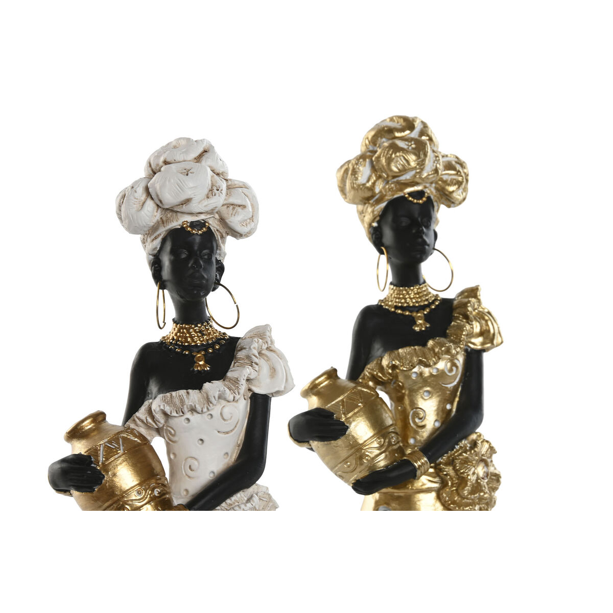 Prydnadsfigur Home ESPRIT Vit Svart Gyllene Afrikanska 10 x 7 x 31 cm (2 antal) - 2