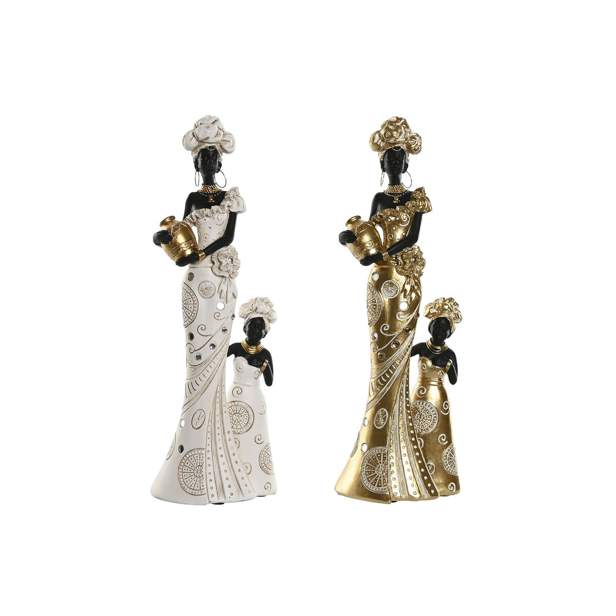 Prydnadsfigur Home ESPRIT Vit Svart Gyllene Afrikanska 10 x 7 x 31 cm (2 antal)