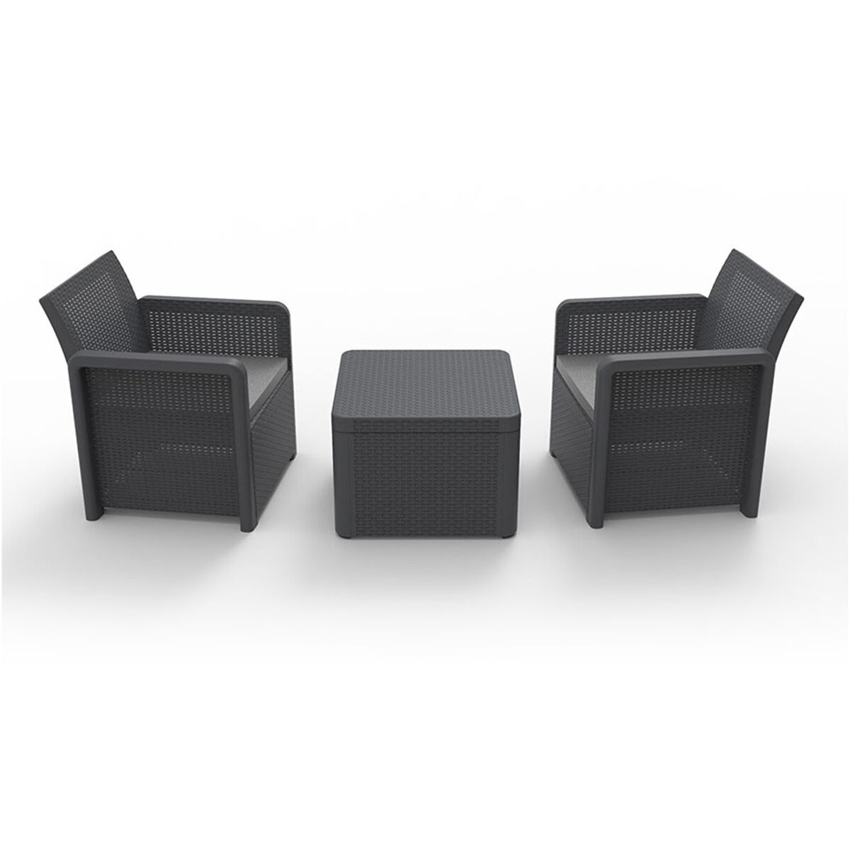 Set med bord och 2 fåtöljer Shaf Antracitgrå 57 X 57 X 42 CM (3 Delar) - 2