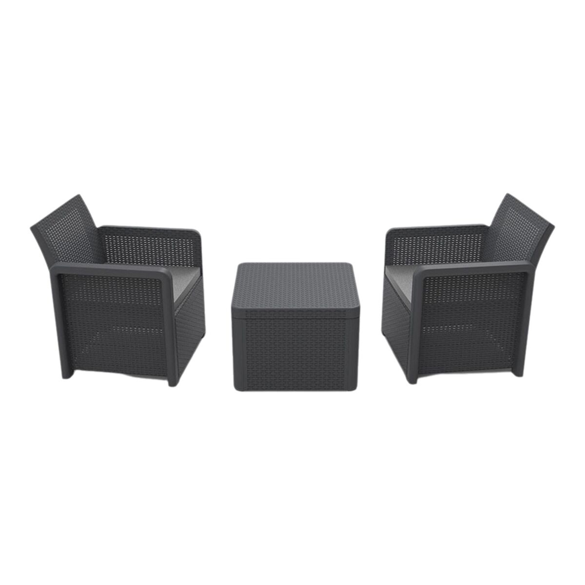Set med bord och 2 fåtöljer Shaf Antracitgrå 57 X 57 X 42 CM (3 Delar)