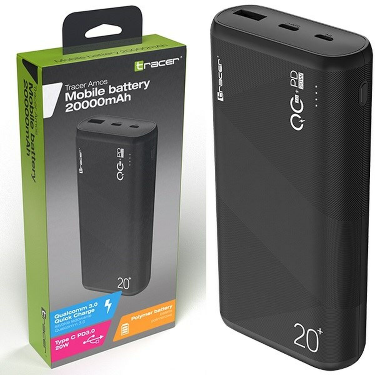 Power Bank Tracer AMOS Svart 20000 mAh - 7
