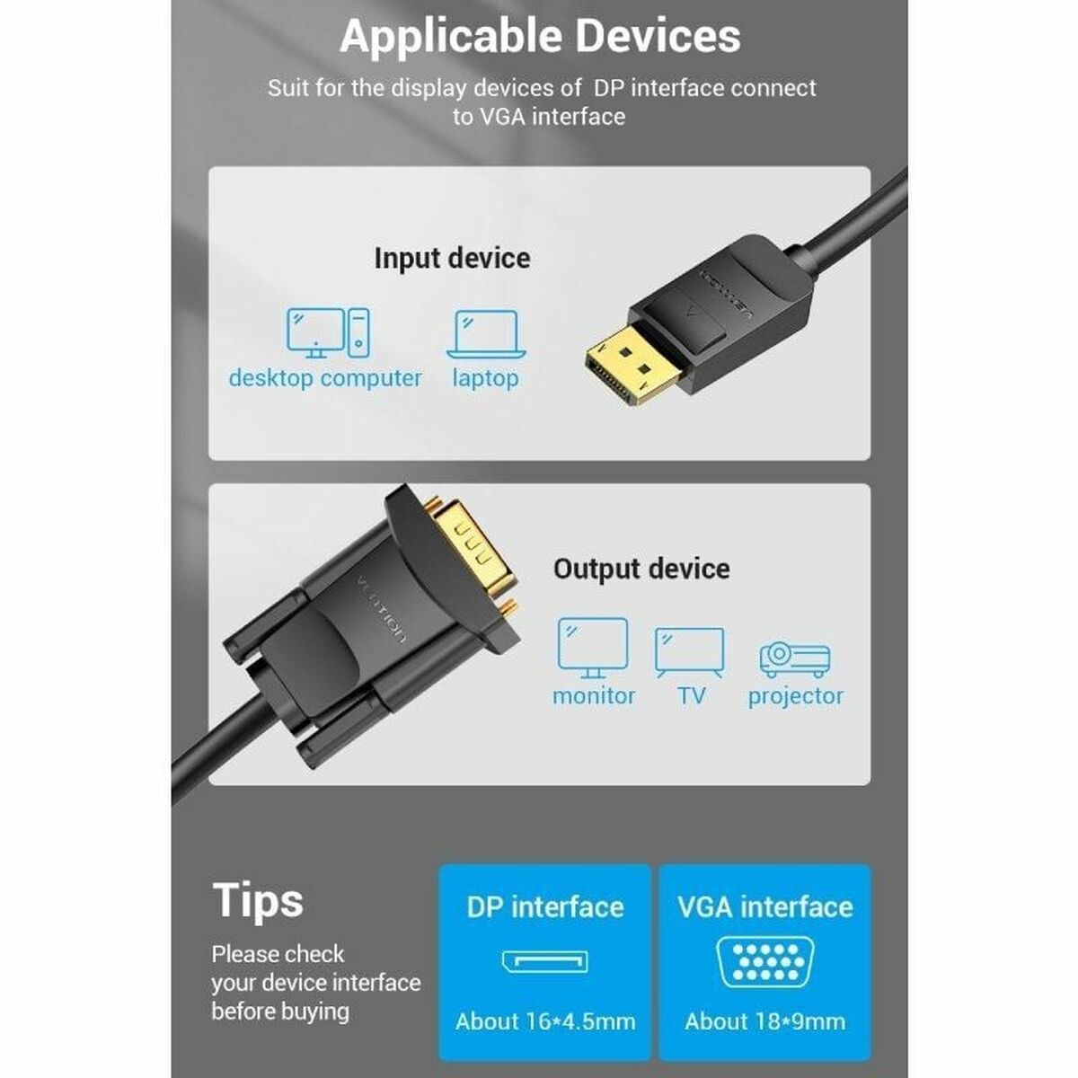 DisplayPort till VGA Adapter Vention HBLBJ Svart 5 m - 3