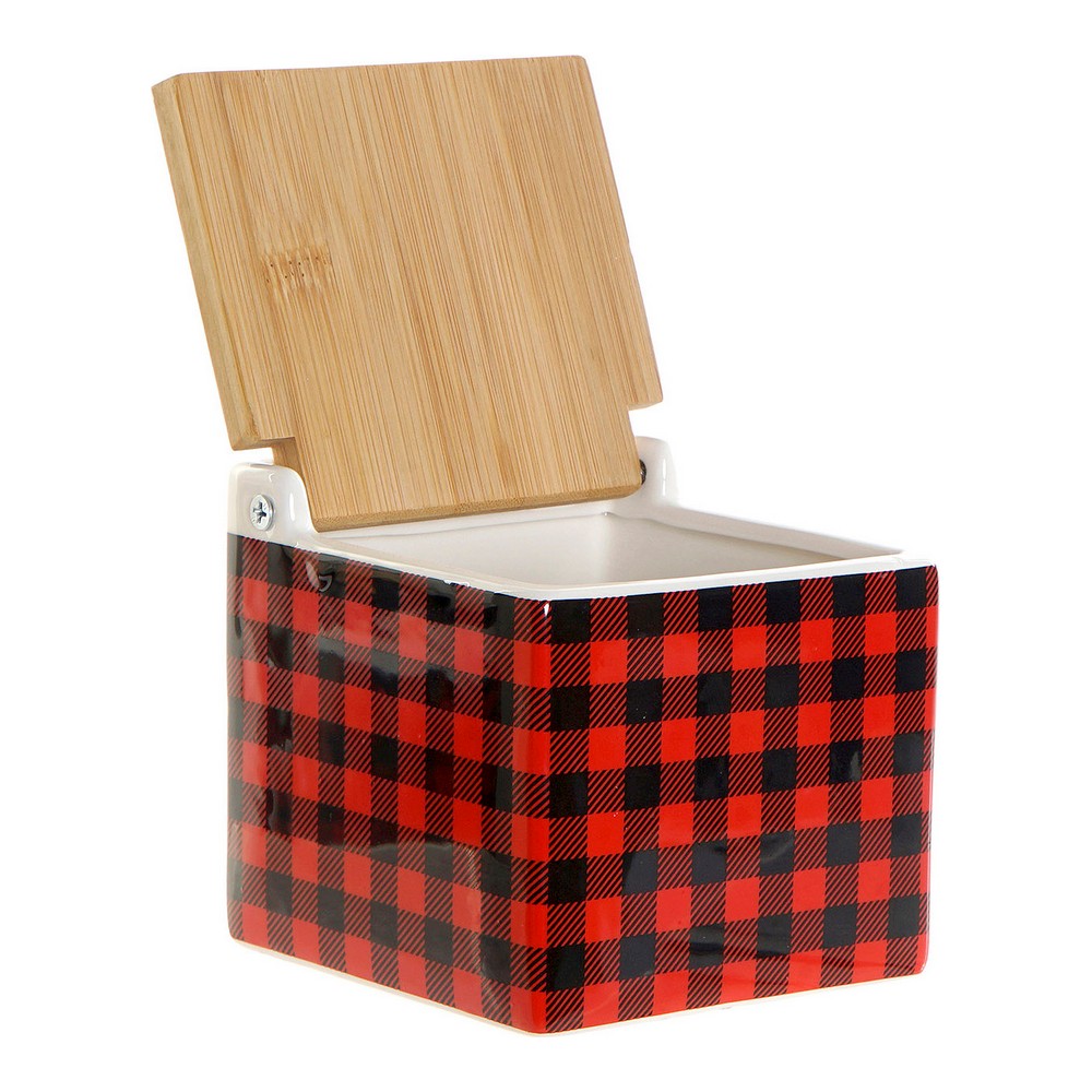 Saltkar med lock DKD Home Decor 8424001758265 Svart Röd Bambu Dolomite 11,5 x 11,5 x 11 cm - 2