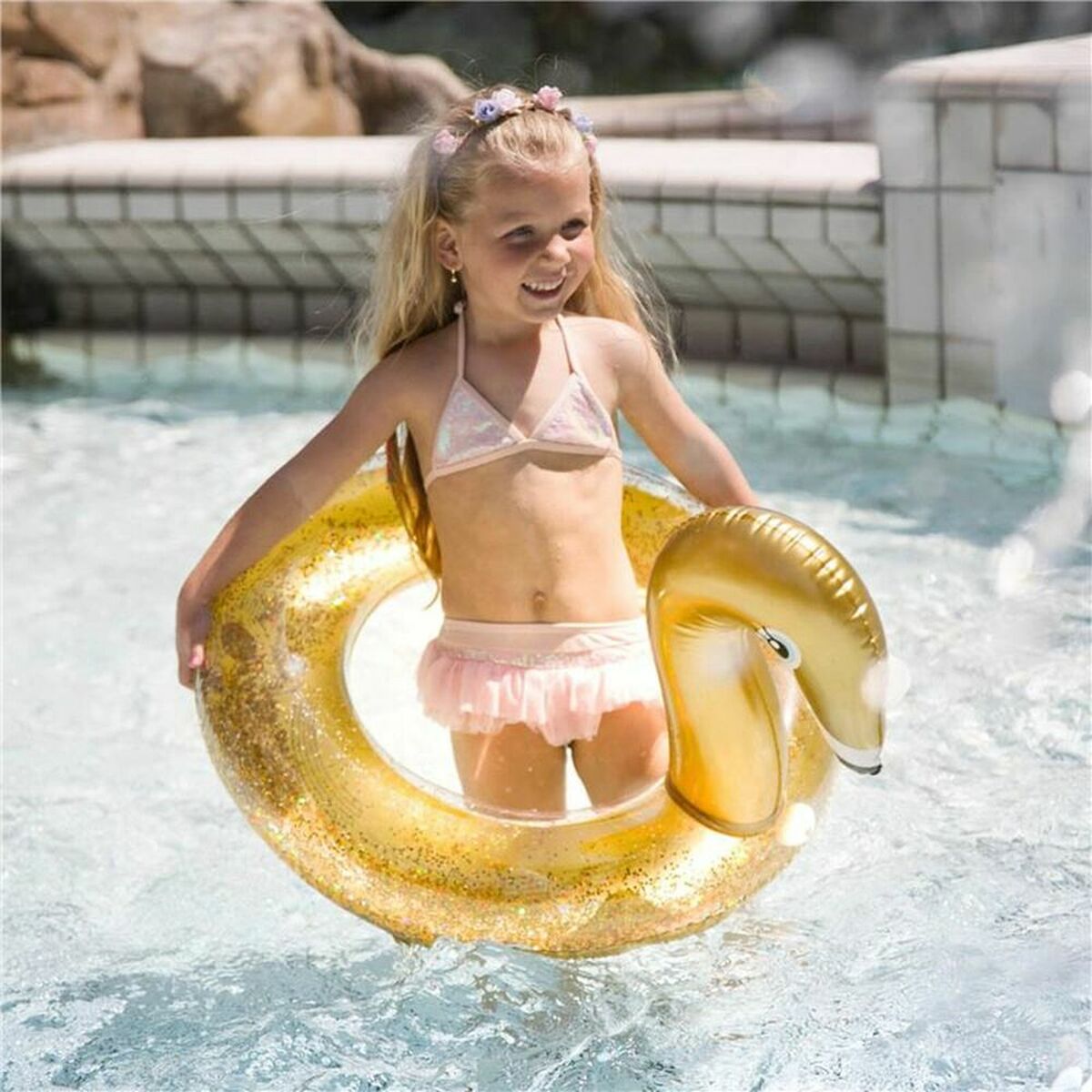 Uppblåsbar poolflotta Swim Essentials Swan Glitter - 6