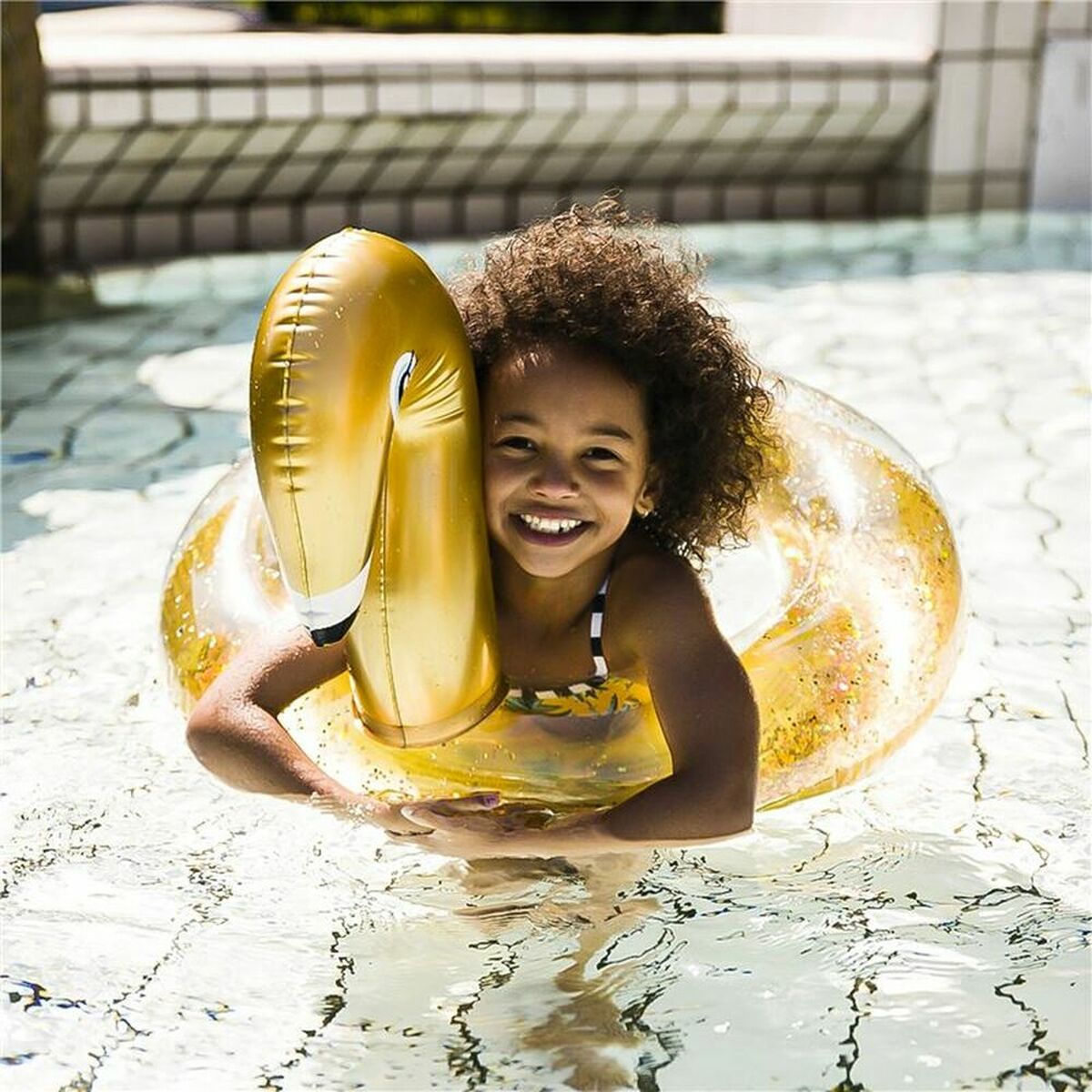 Uppblåsbar poolflotta Swim Essentials Swan Glitter - 3