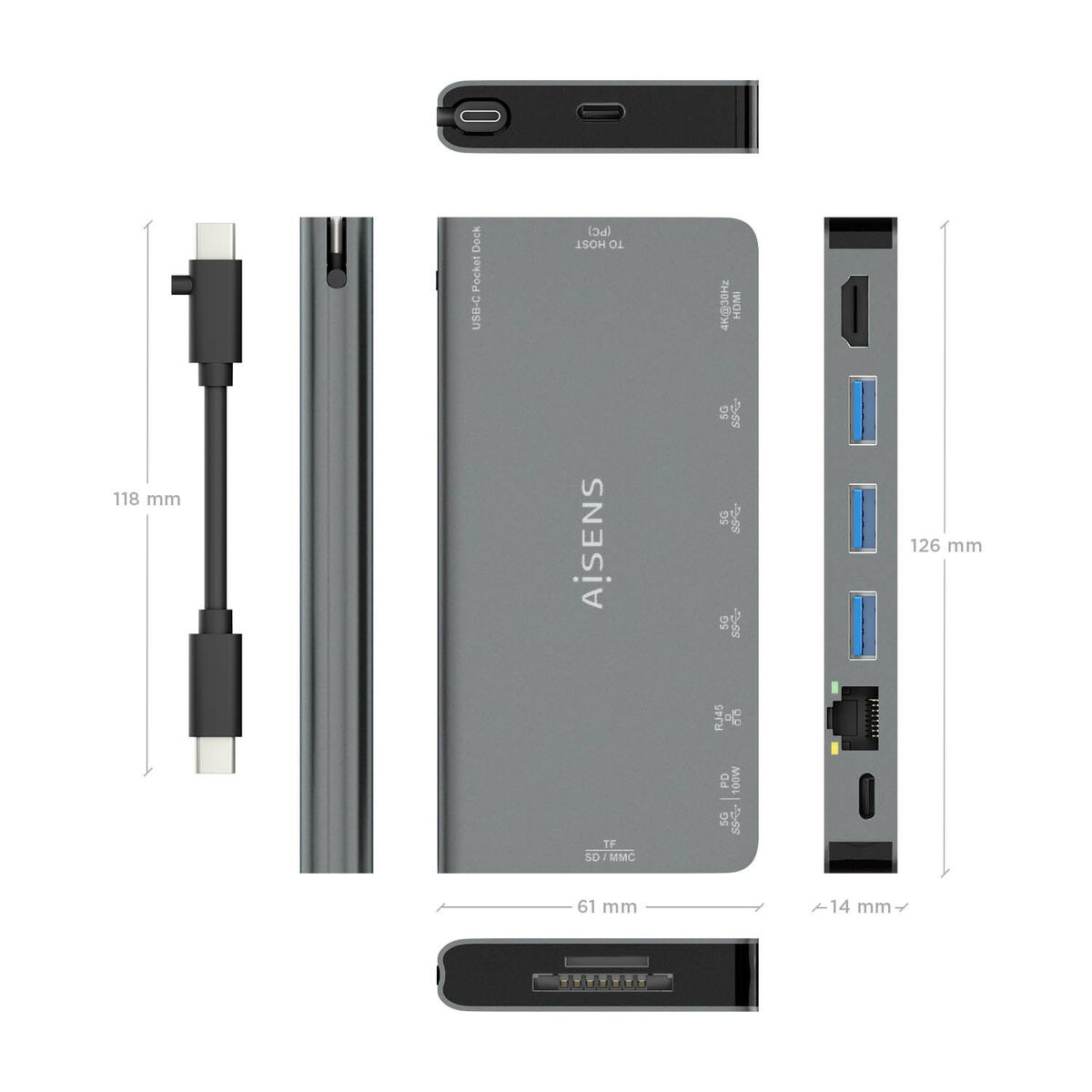 USB-HUB Aisens ASUC-8P015-GR Grå (1 antal) - 3