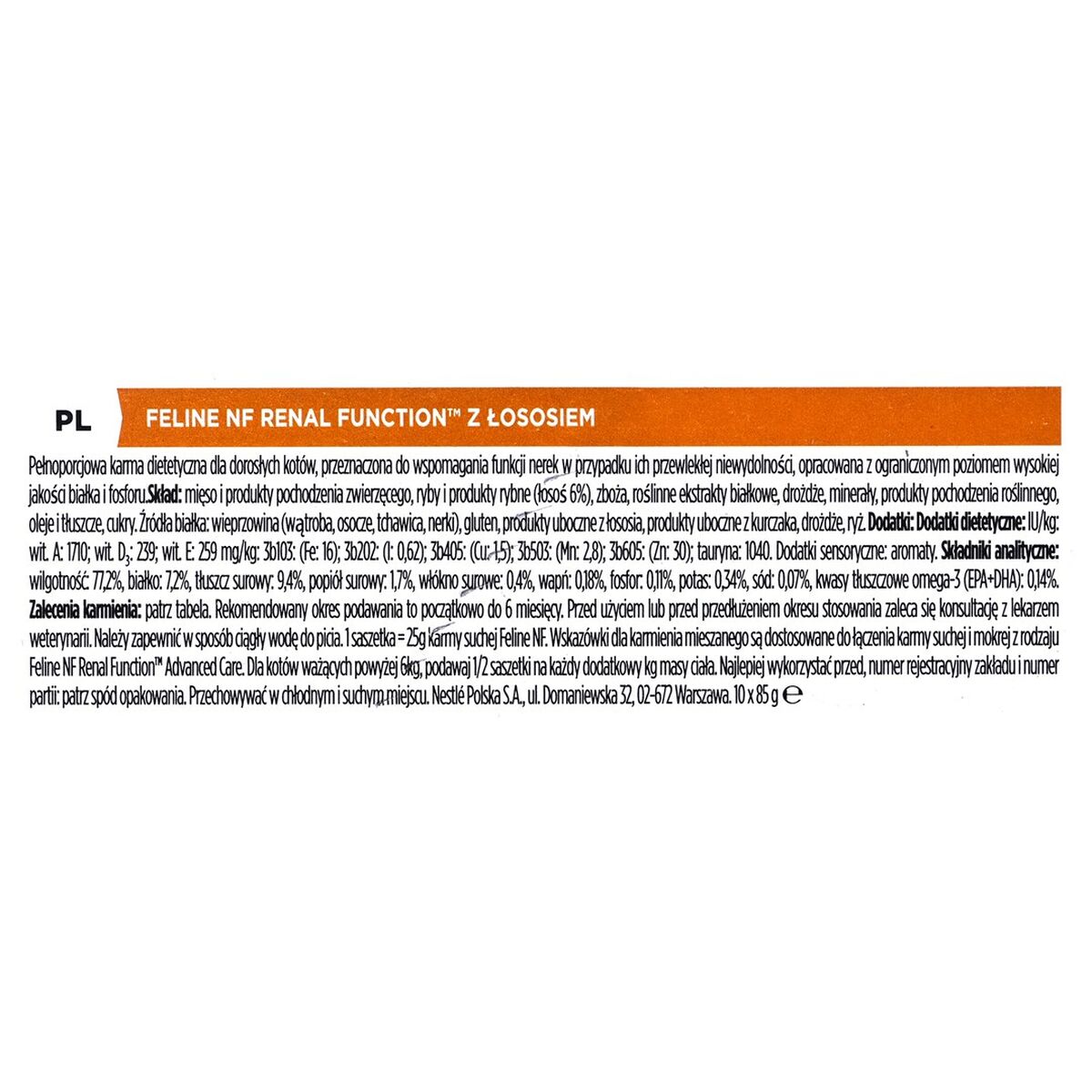 Kattmat Purina Feline Veterinary Diets NF Renal Function Lax 10 x 85 g - 2