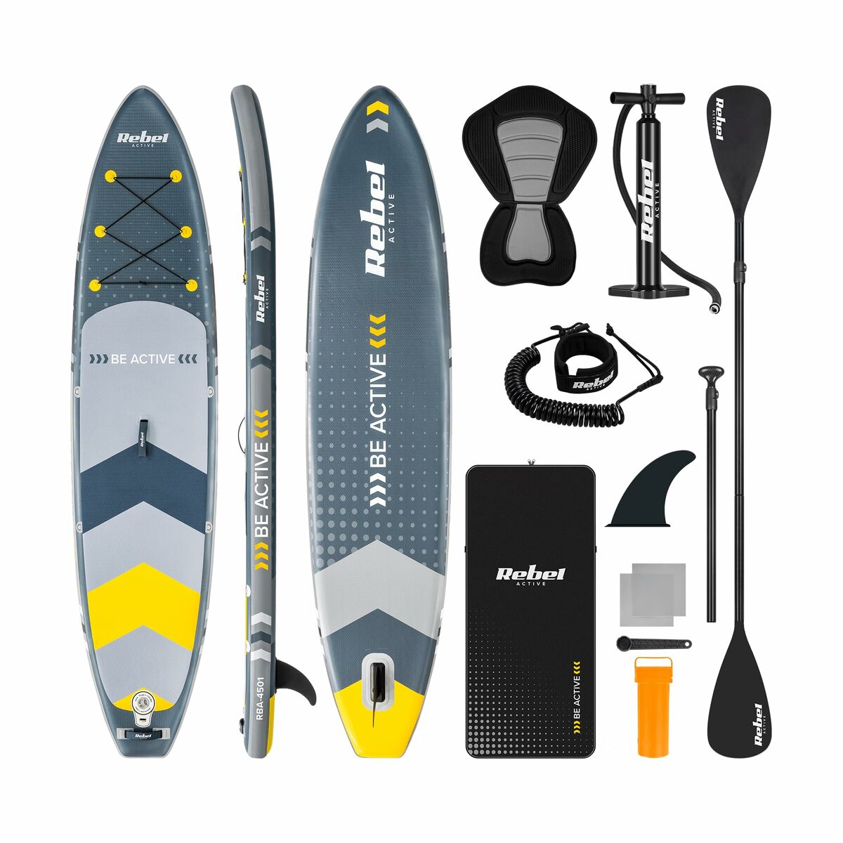 Uppblåsbara Paddle Surfbräda med tillbehör Rebel RBA-4501 Grå