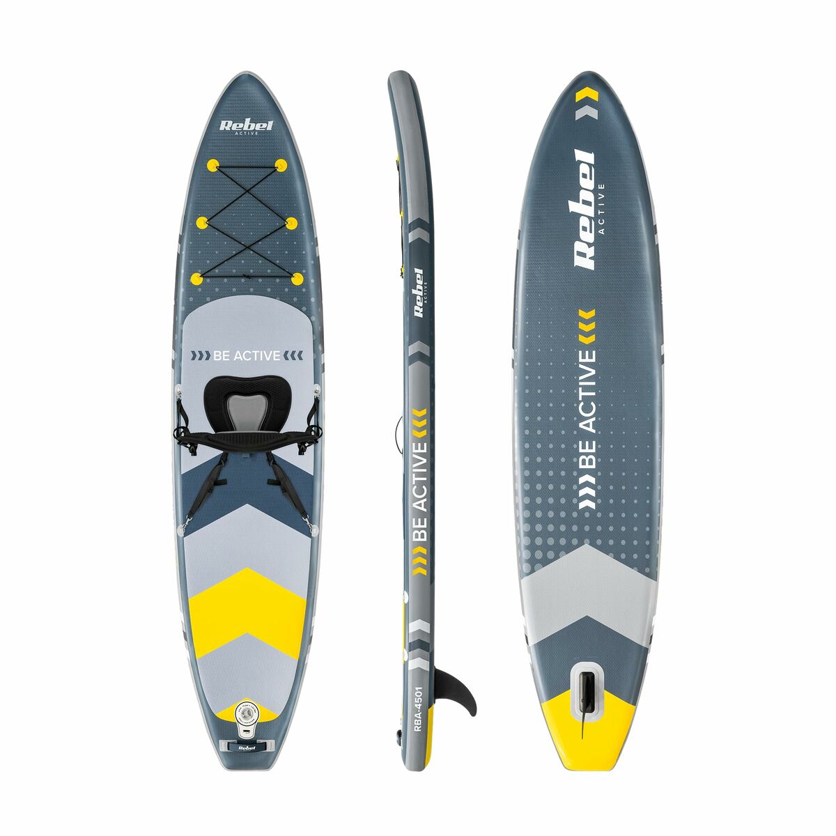 Uppblåsbara Paddle Surfbräda med tillbehör Rebel RBA-4501 Grå - 2