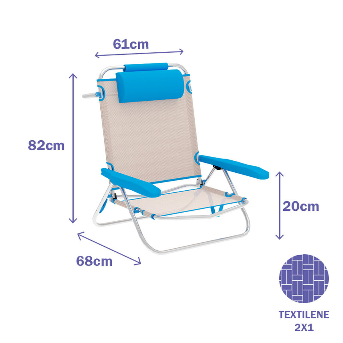 Marbueno Hopfällbar Stol 5 Positioner Aluminium med Kudde Beige/Blå Strand och Pool 61X68X82 cm 10172 - 2