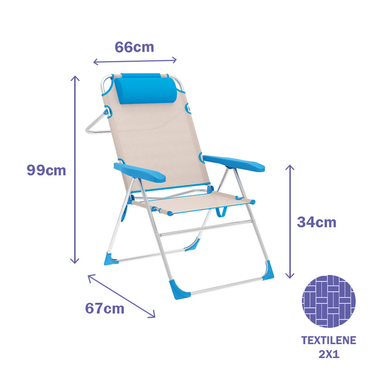 Hopfällbar Stol Marbueno Blå Beige 67 x 99 x 66 cm - 2