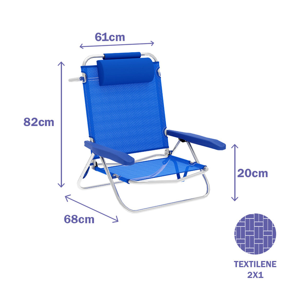 Marbueno Fällbar Stol 5 Positioner Aluminium med Kudde Blå Strand och Pool 61X68X82 cm 10243 - 2