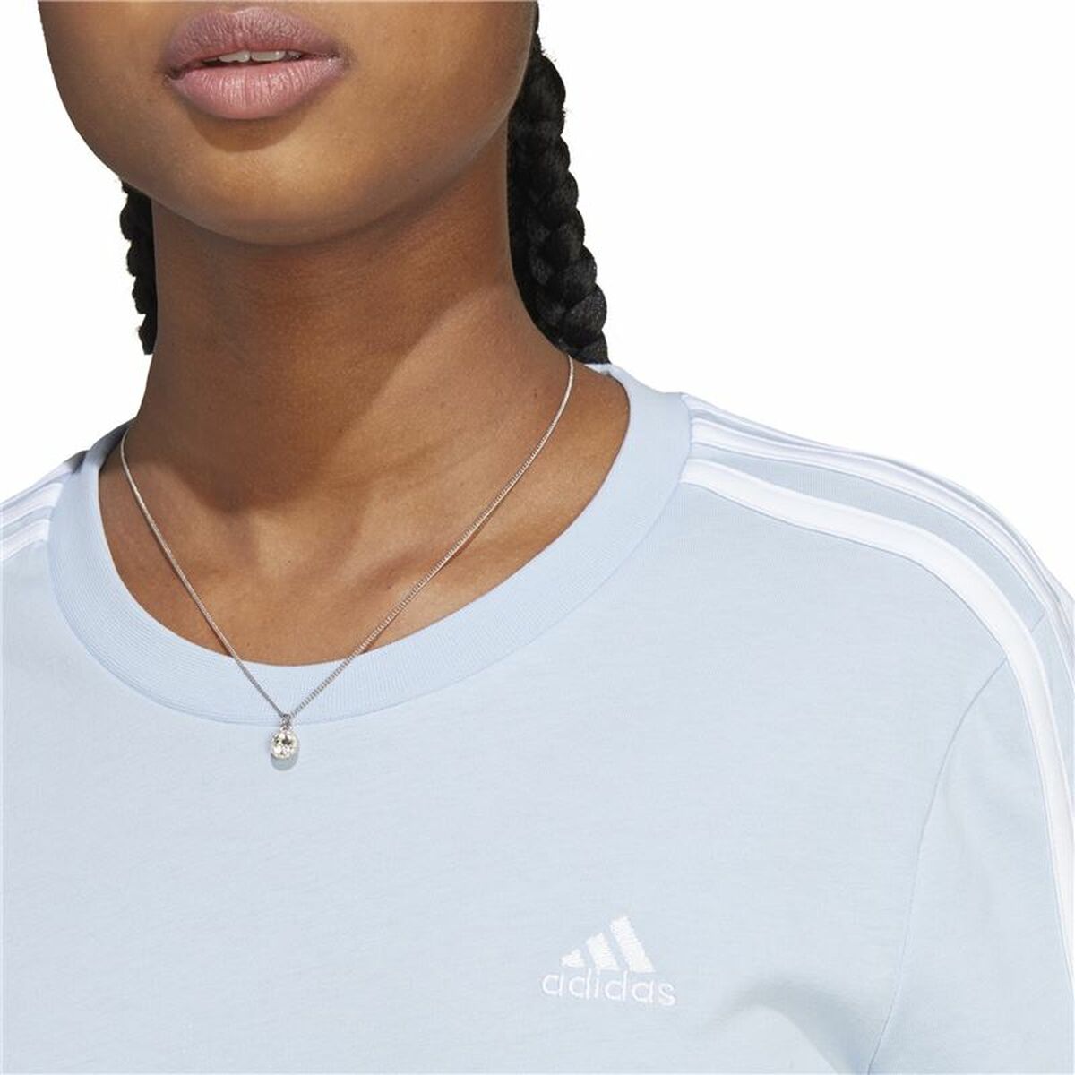T-shirt med kortärm Dam Adidas 3 stripes Ljusblå - 4