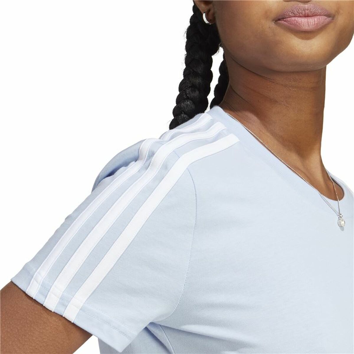T-shirt med kortärm Dam Adidas 3 stripes Ljusblå - 5