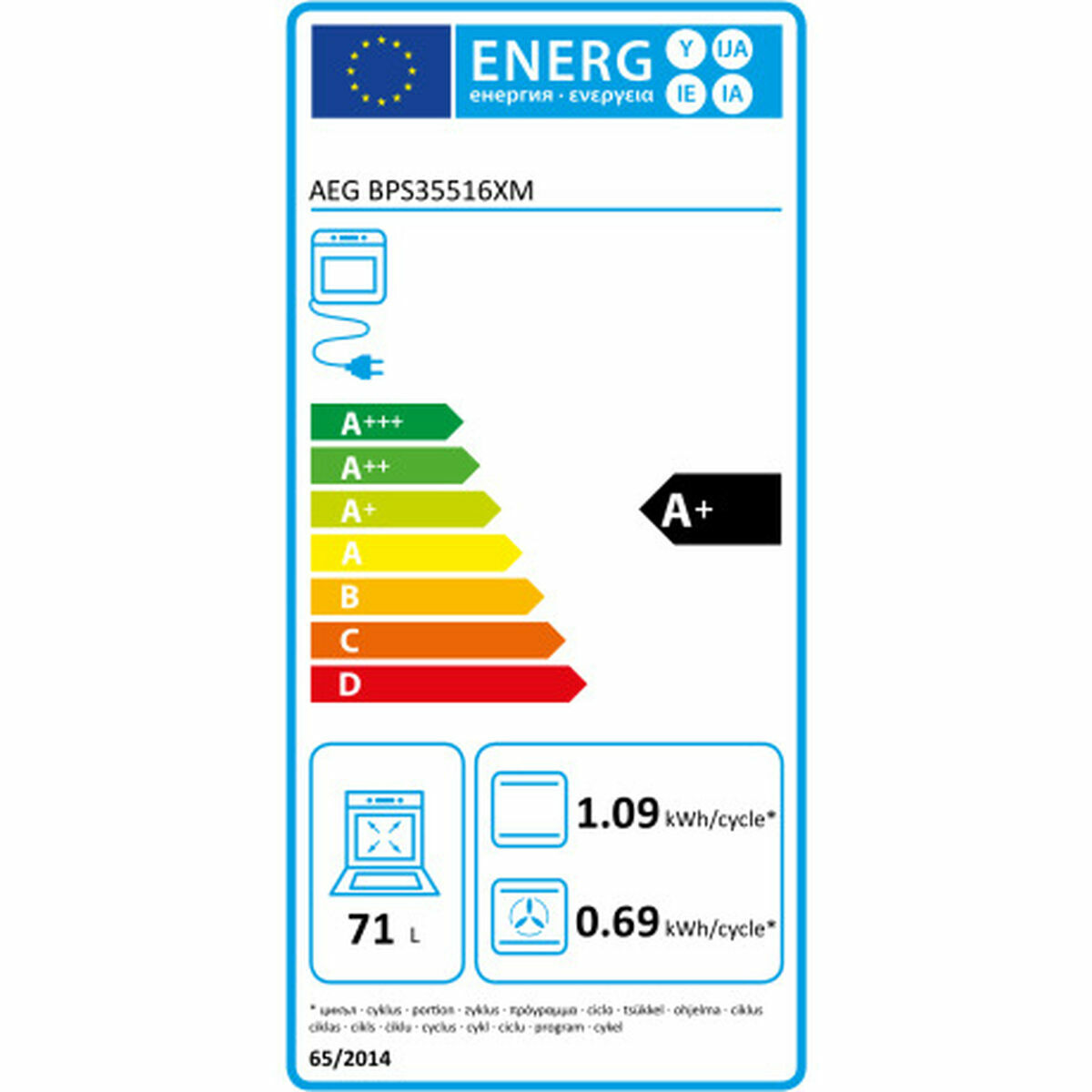 Pyrolytisk ugn AEG BPS35516XM 3500 W 2300 W 71 L - 2