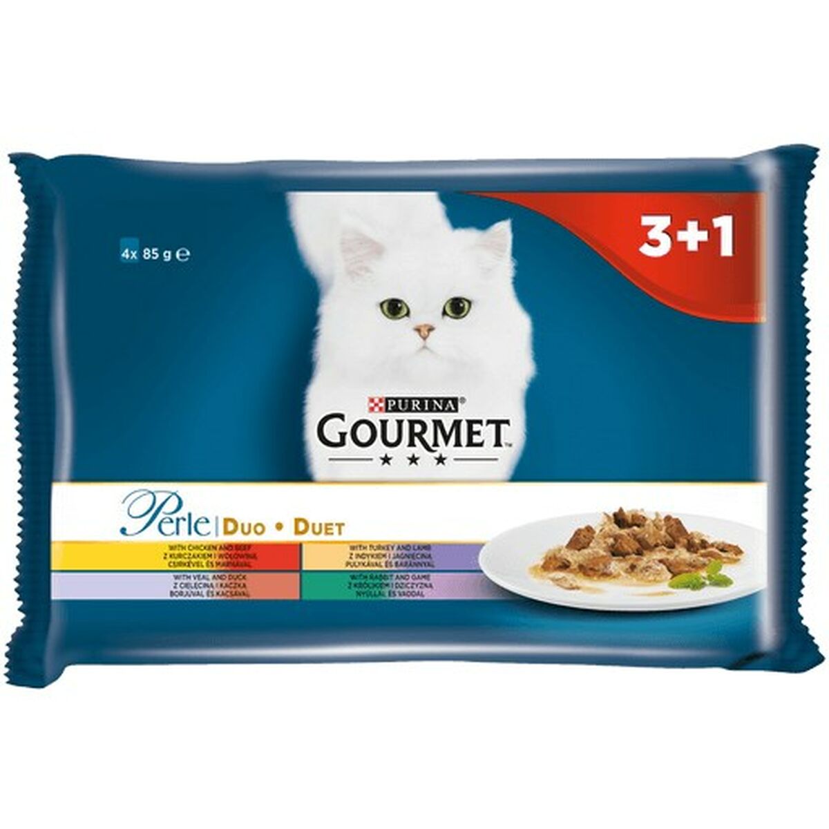 Kattmat Purina   Kyckling Kalvkött Lamm Anka Vildsvin Kanin 4 x 85 g