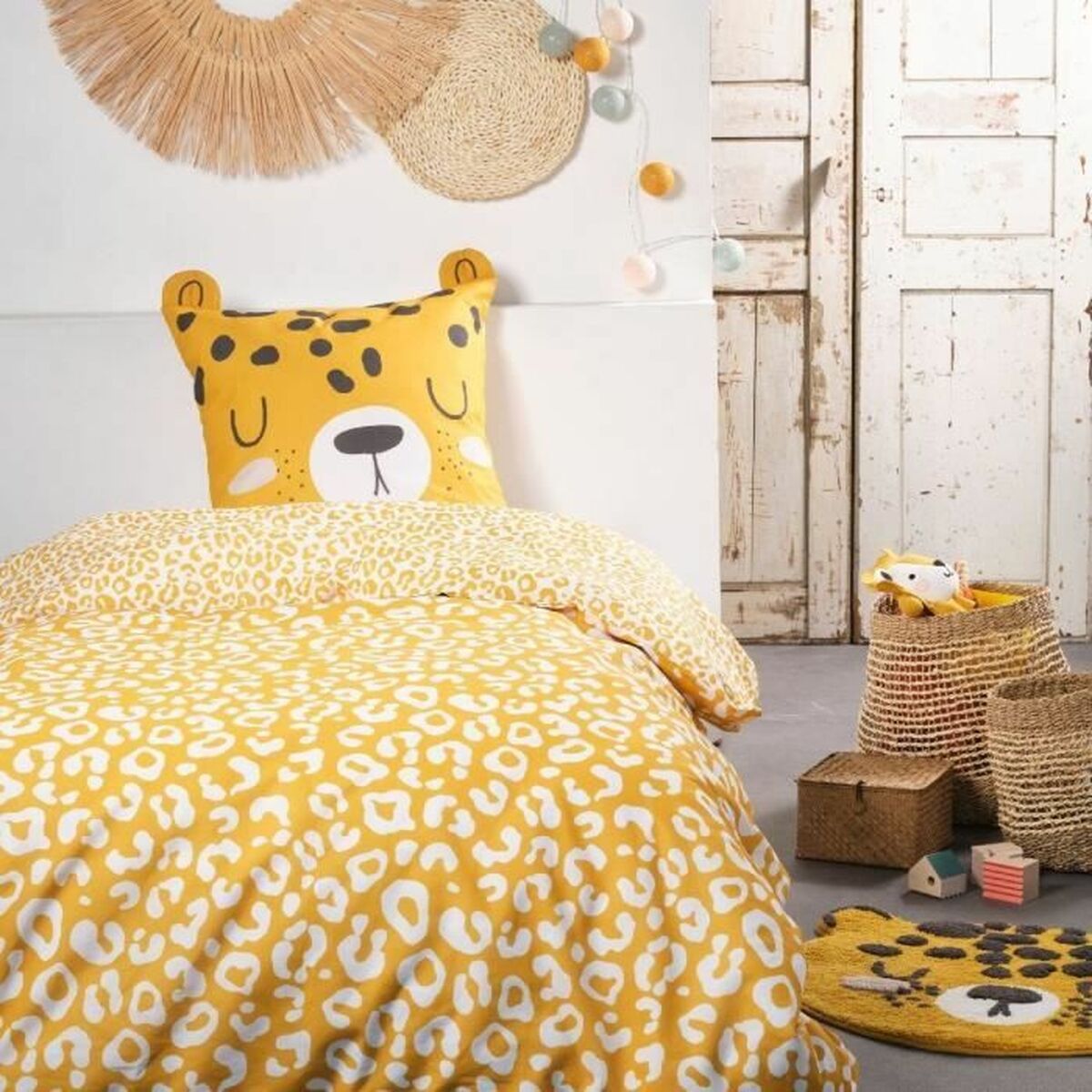Täckslagsset TODAY Gul Jaune 140 x 200 cm Leopard