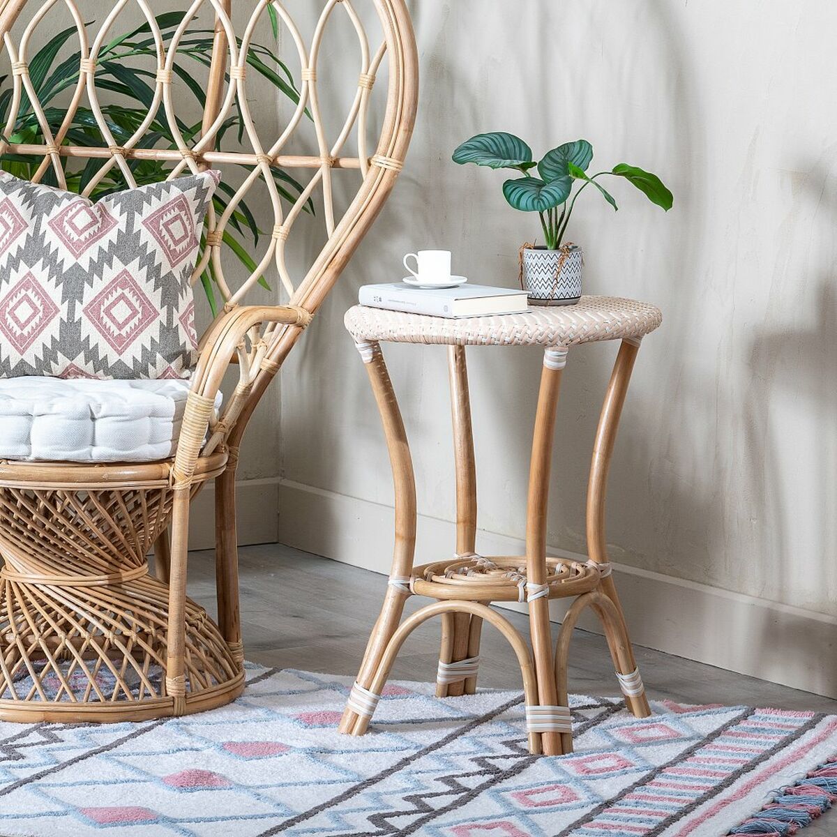 Sidobord 50 x 50 x 67 cm Naturell Beige Rattan - 9