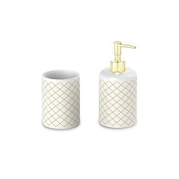 Badkit DKD Home Decor Vit Gyllene ABS Dolomite 8 x 7 x 17,5 cm (2 antal)