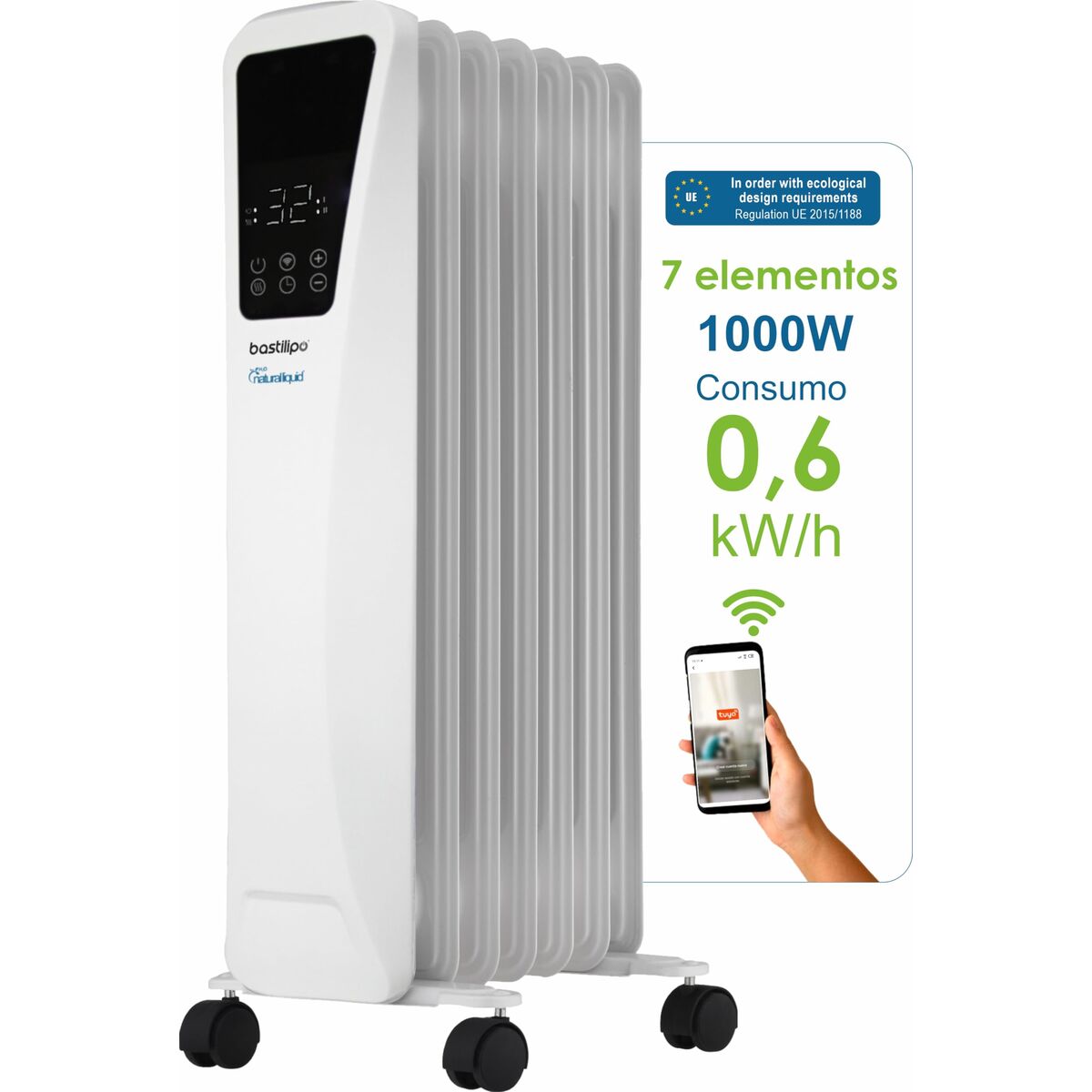Oljeelement Bastilipo R-ECOFLUID2-7 Vit 1000 W