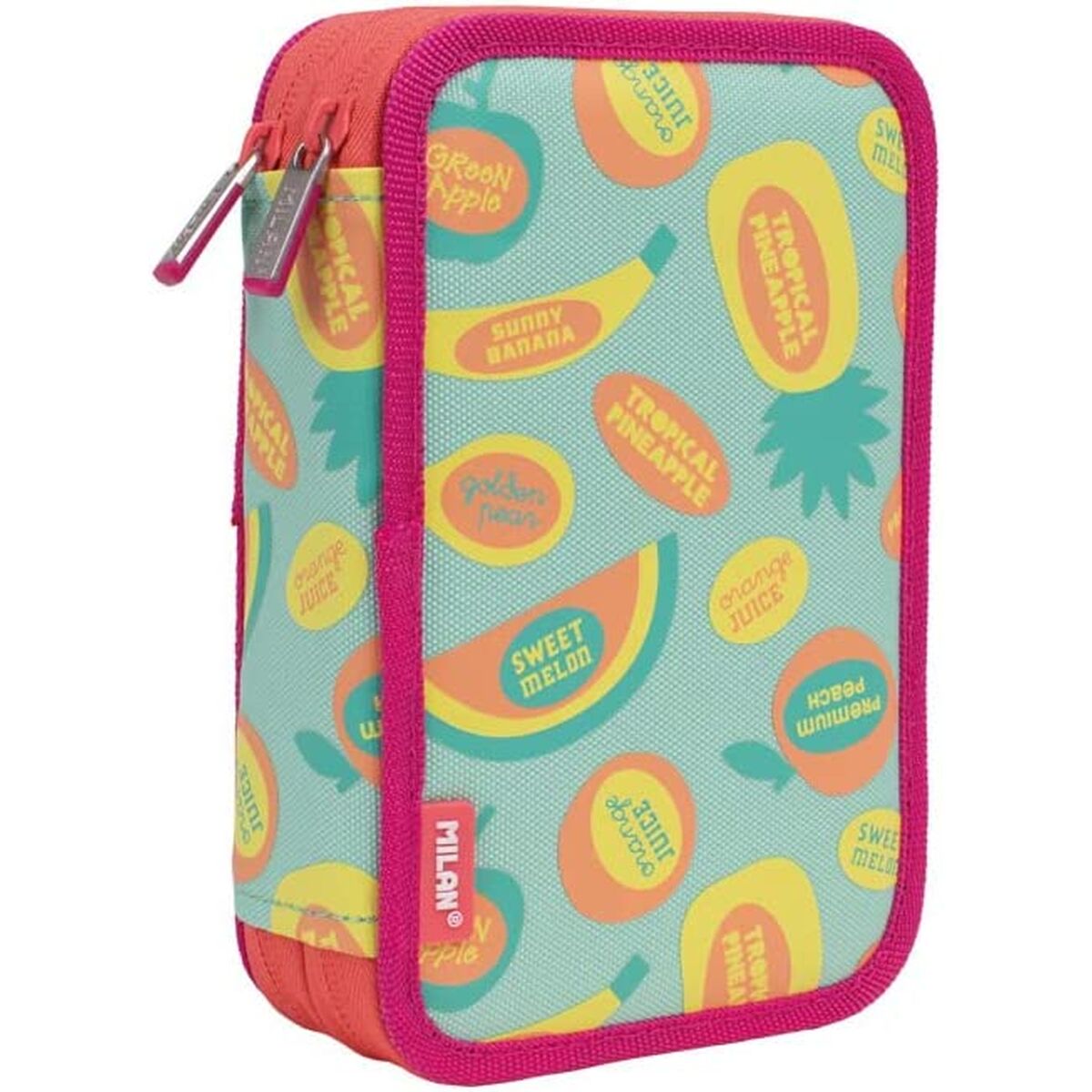 Dubbelt pennfodral Milan Frutikis Grön Orange 19,5 x 13 x 5 cm - 3