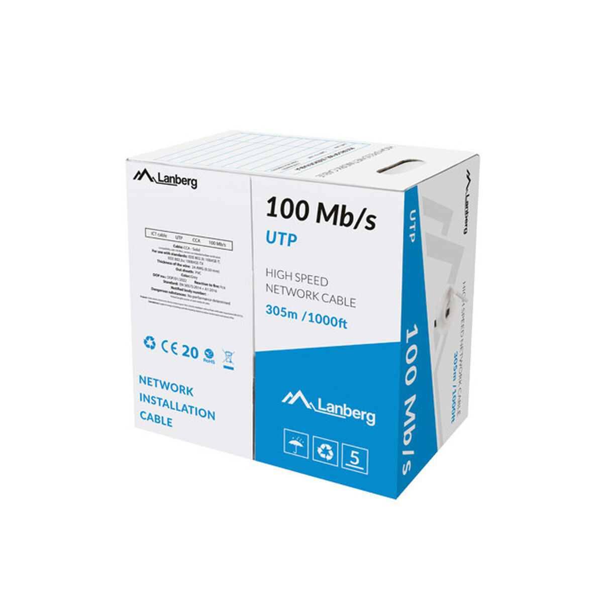 Nätkabel UTP Styv Kategori 5e Lanberg LCU5-10CC-0305-S Grå 305 m Spole 100 Mb/s 10/100/1000 Mbps