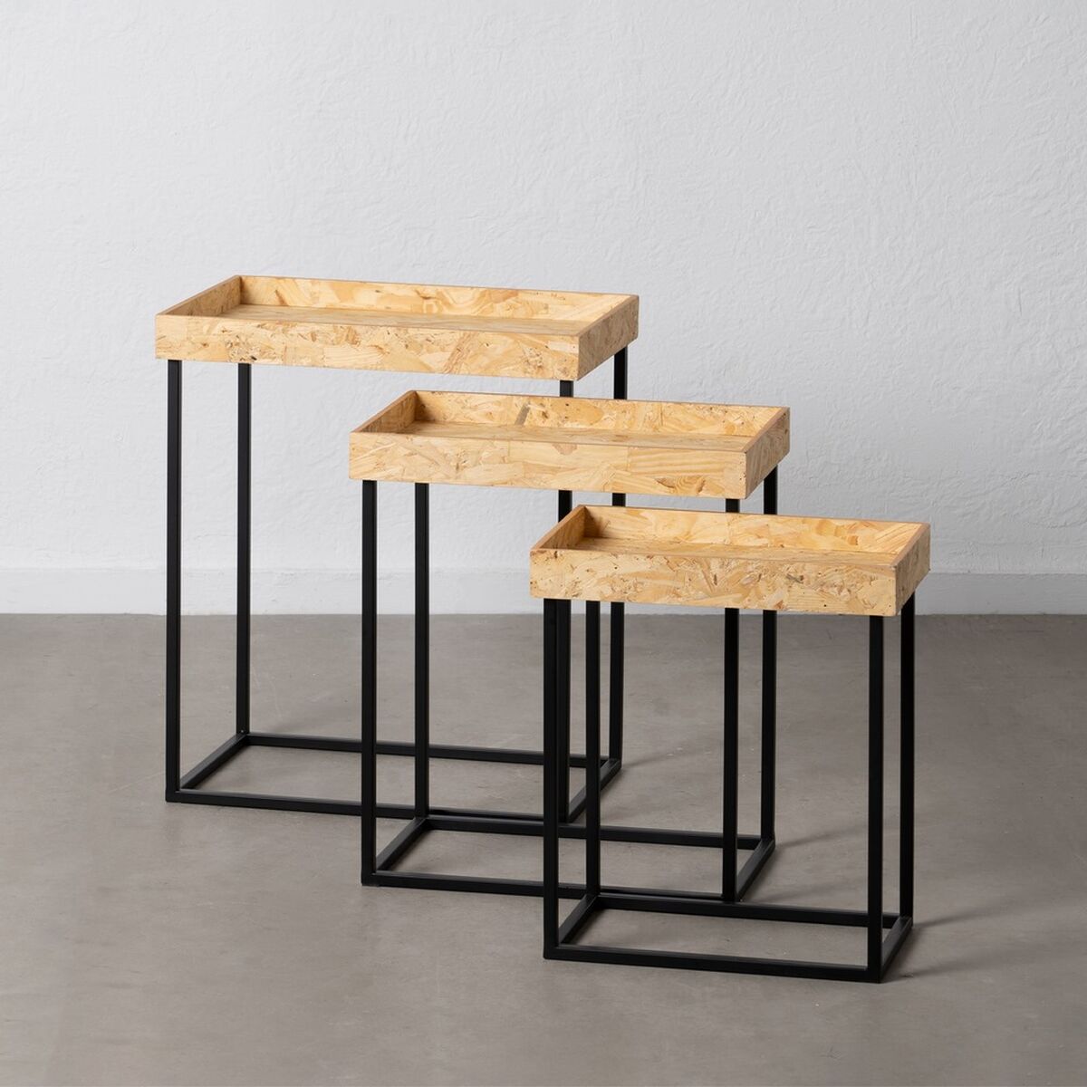3-bordsset Svart Naturell Järn Trä MDF 57,5 x 37,5 x 67,5 cm (3 antal) - 8