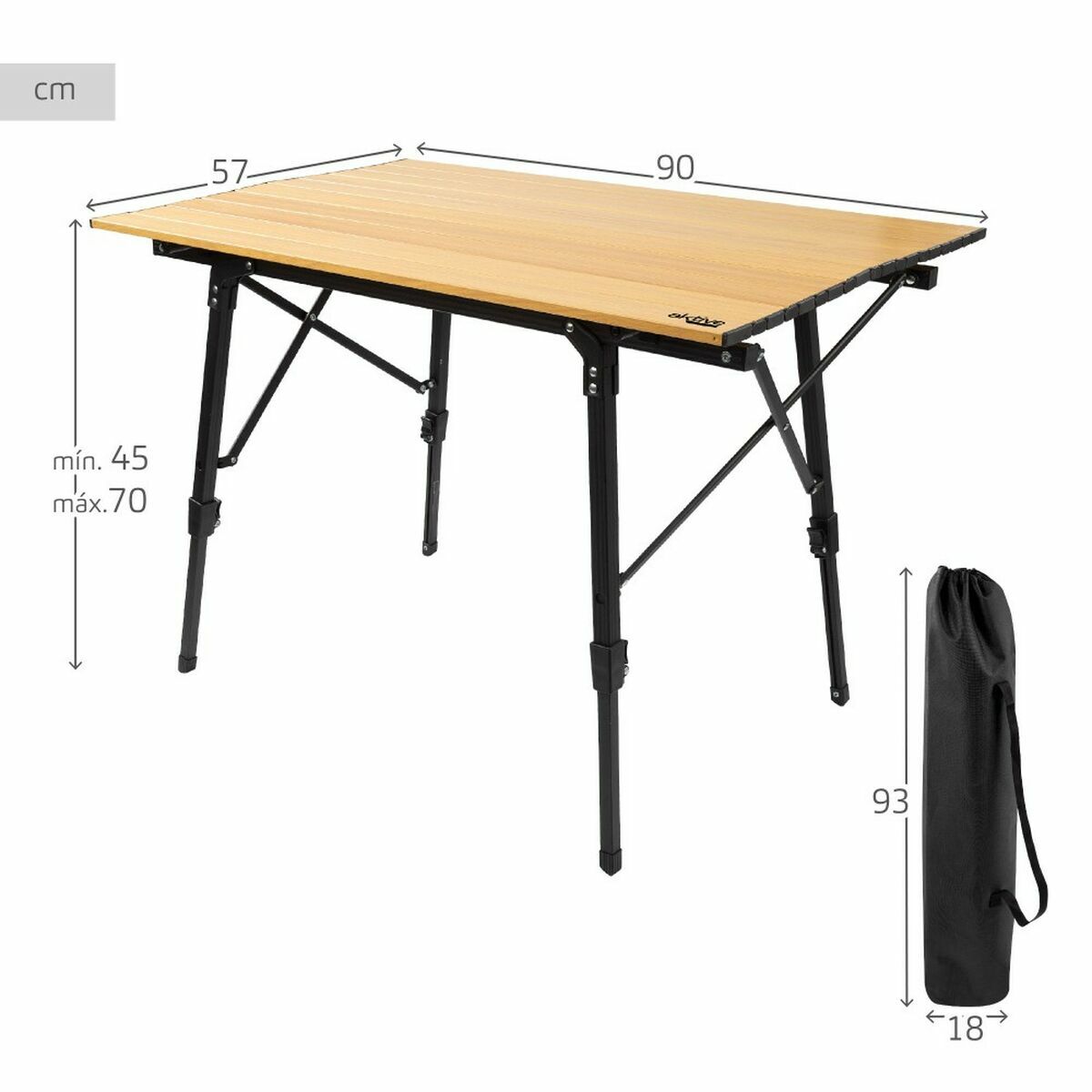 Fällbord Aktive 90 x 70 x 57 cm Camping Svart Brun Aluminium - 7