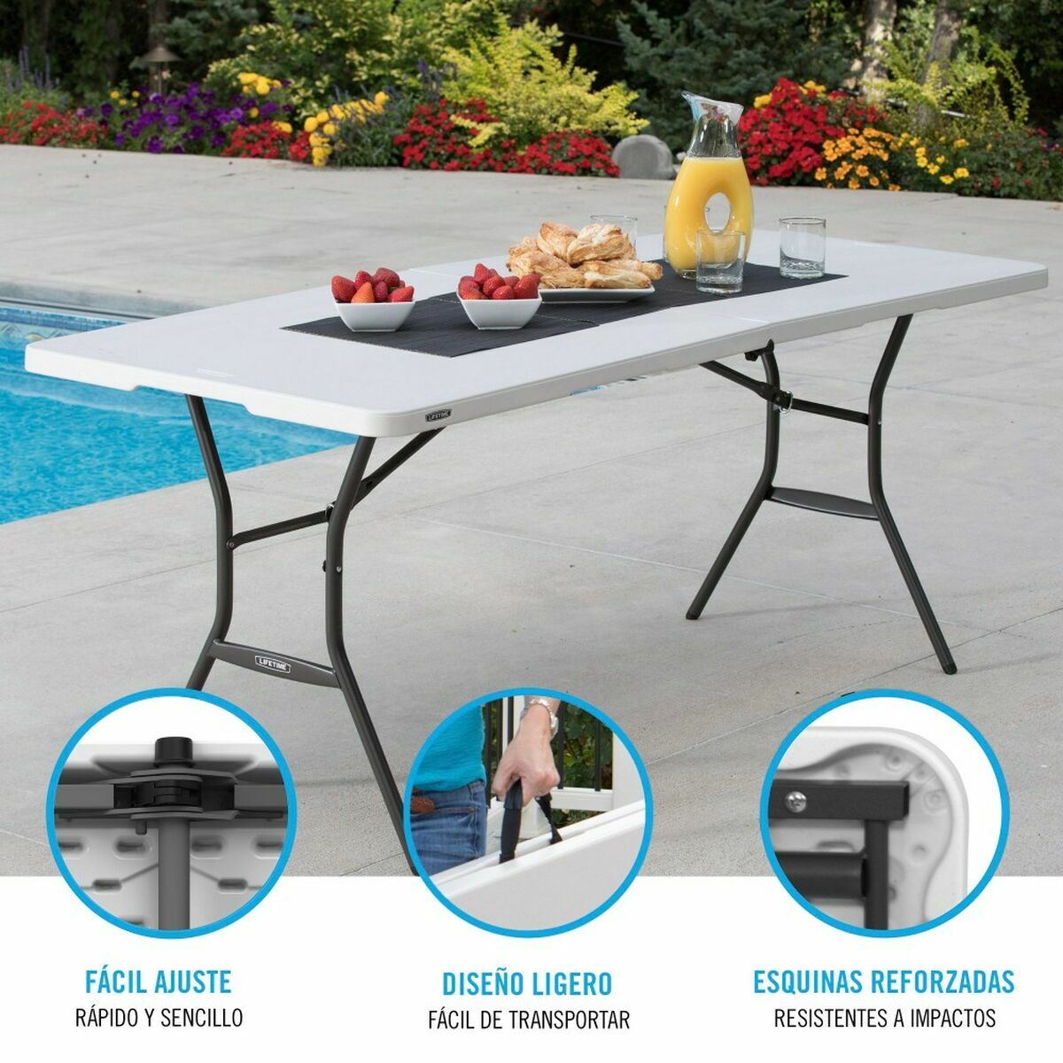 Fällbord Lifetime Vit Rektangulär Stål Plast 185 x 76 x 74 cm - 3