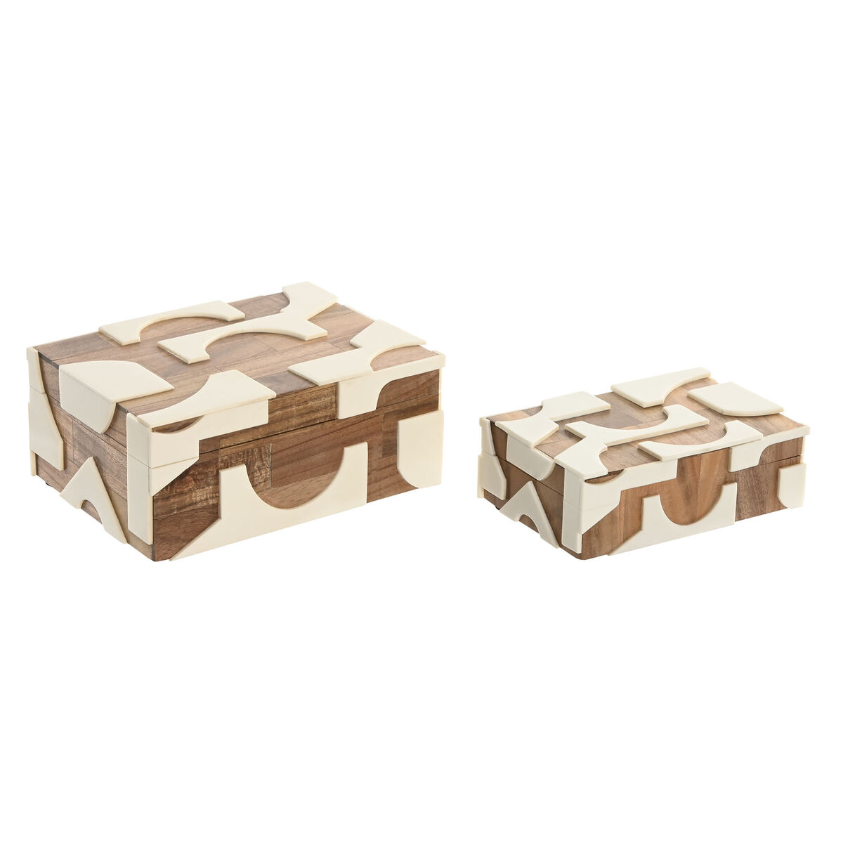 Smyckeskrin Home ESPRIT Svart Naturell Harts Akaciaträ 18 x 13 x 7,5 cm (2 Delar)
