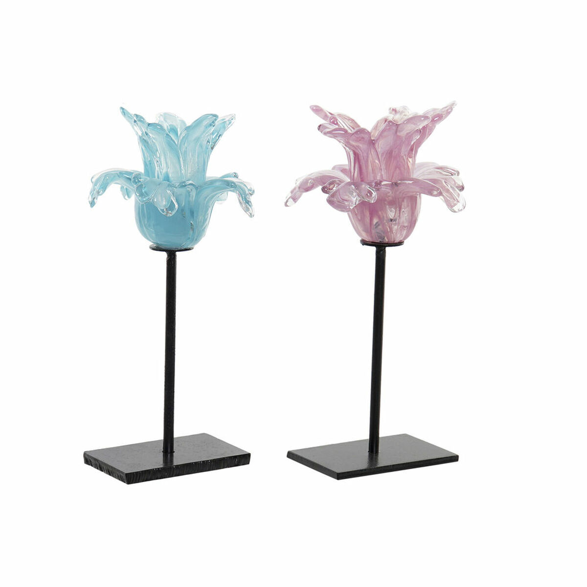 Ljusstakar DKD Home Decor Blå Rosa Metall Glas 12 x 12 x 24 cm (2 antal) - 7