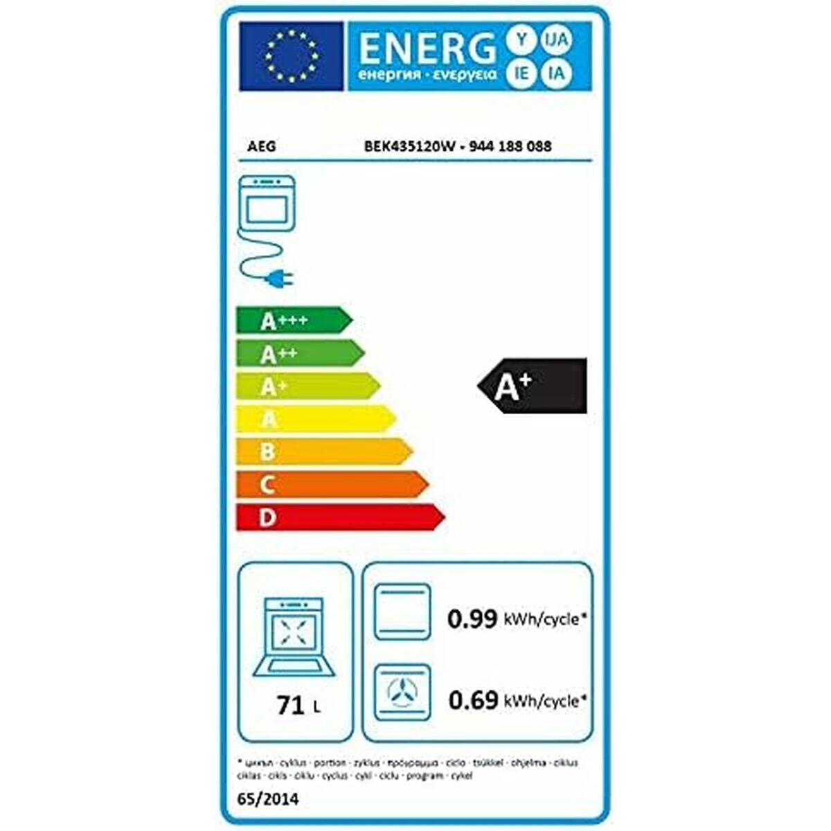 Ugn AEG BEK435120W 3000 W 71 L - 3