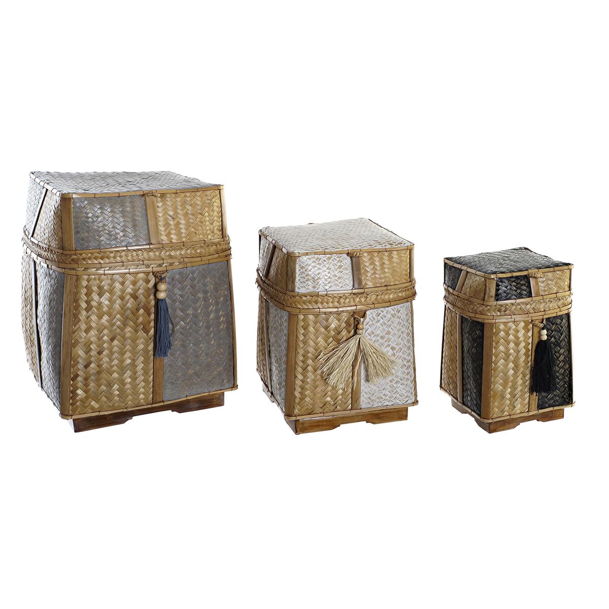 Korg - set DKD Home Decor Naturell 33 x 33 x 40 cm Bambu 32 x 32 x 40 cm Boho - 7