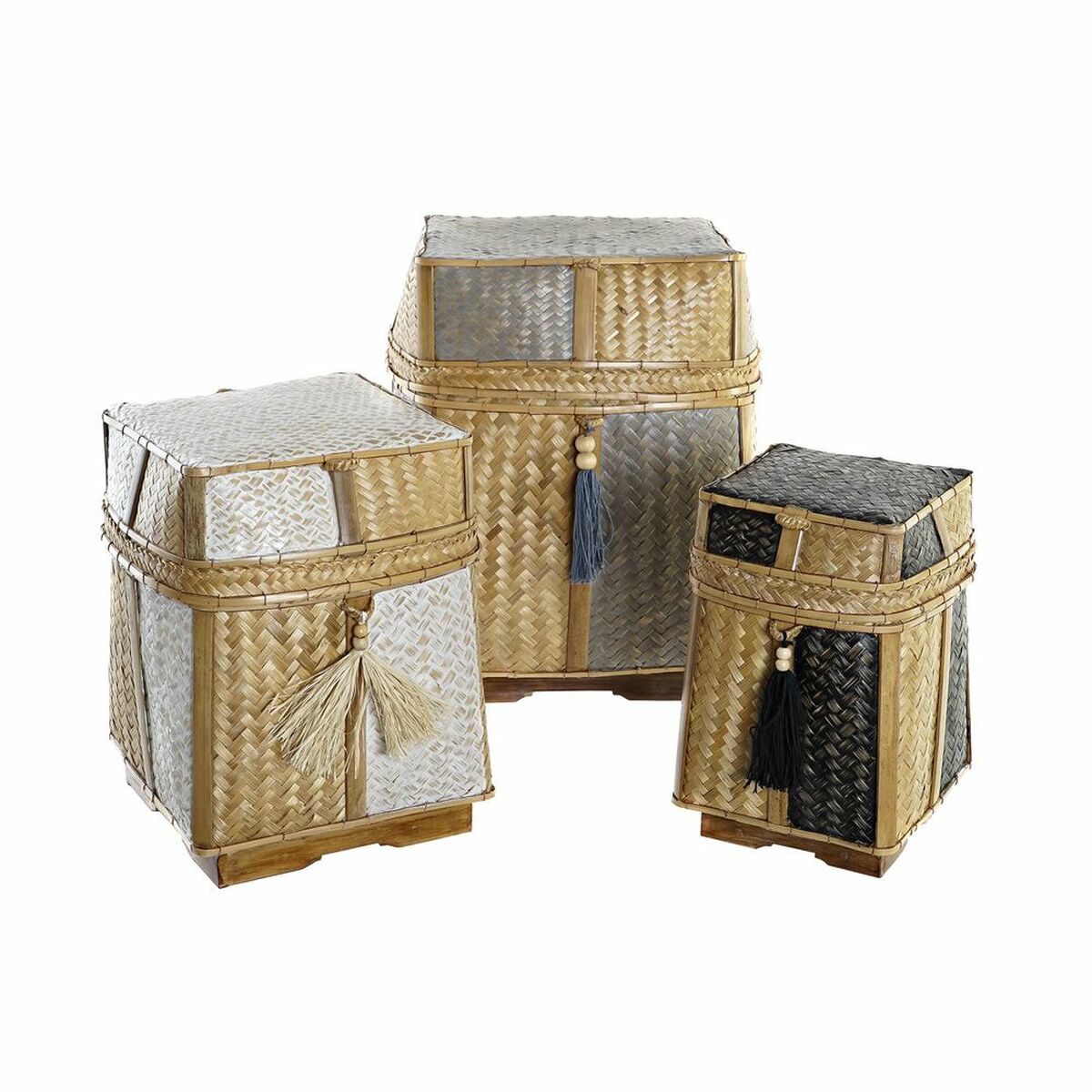 Korg - set DKD Home Decor Naturell 33 x 33 x 40 cm Bambu 32 x 32 x 40 cm Boho - 8