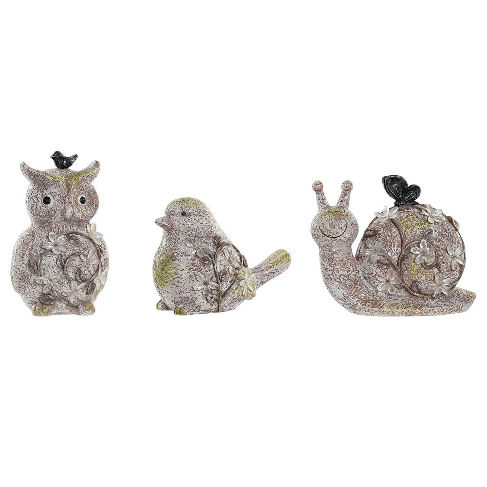 Prydnadsfigur DKD Home Decor Grön Rosa Naturell djur Shabby Chic 20,5 x 10 x 17 cm (3 Delar) - 2