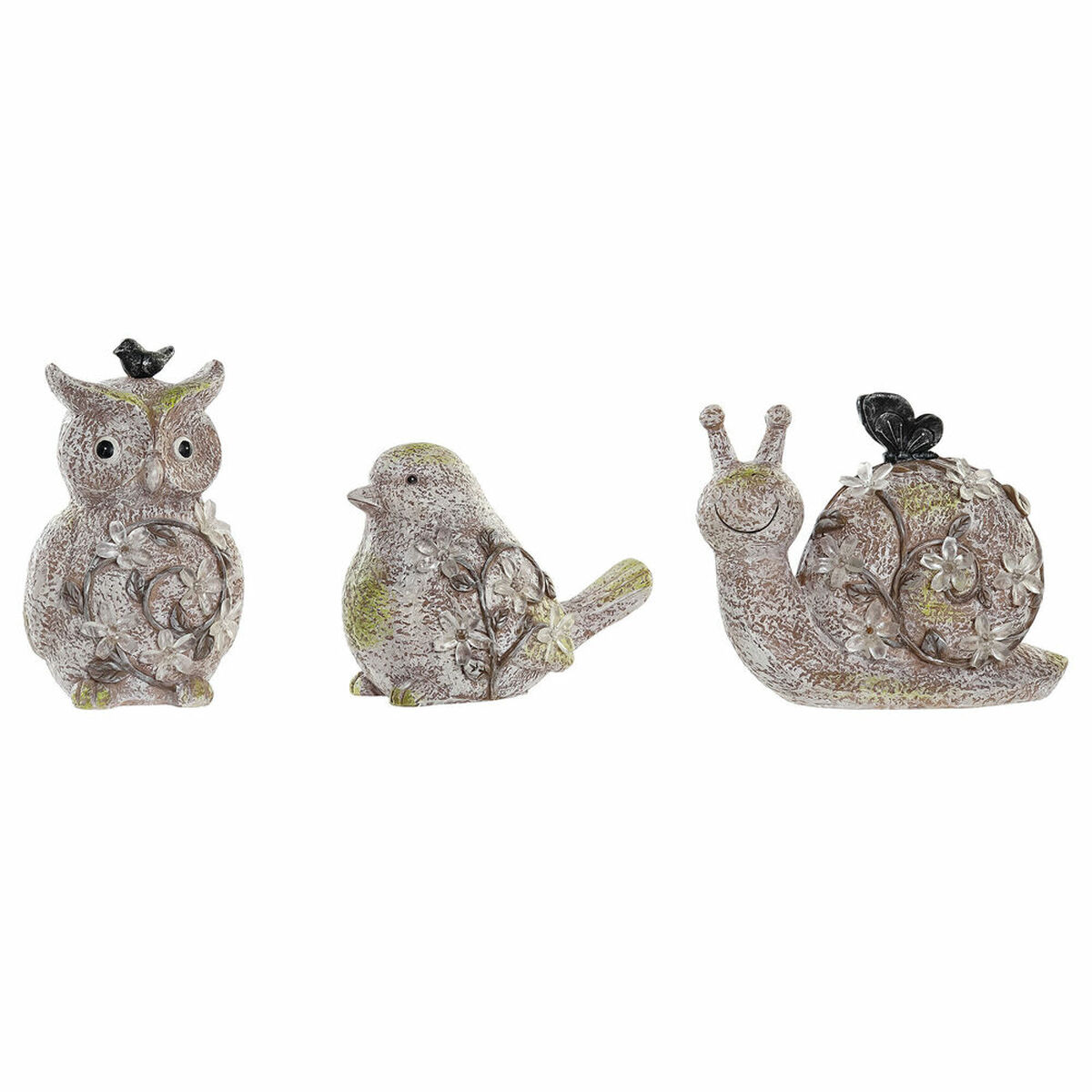 Prydnadsfigur DKD Home Decor Grön Rosa Naturell djur Shabby Chic 20,5 x 10 x 17 cm (3 Delar) - 6