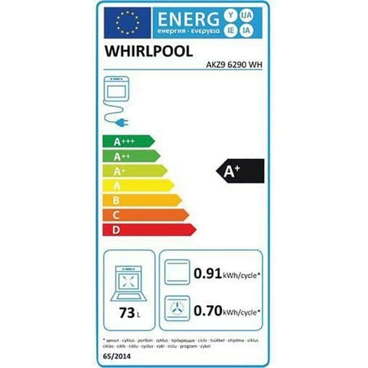 Pyrolytisk ugn Whirlpool Corporation AKZ9 6290 WH 3650 W 73 L - 2