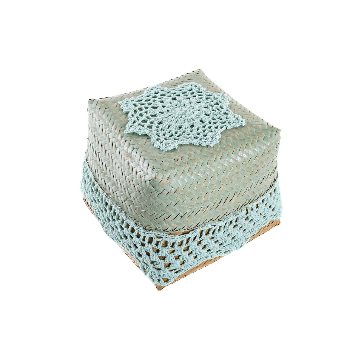 Uppsättning med Dekorativa Lådor DKD Home Decor Blå Turkos Naturell Ljusgrå Bambu Boho - 11