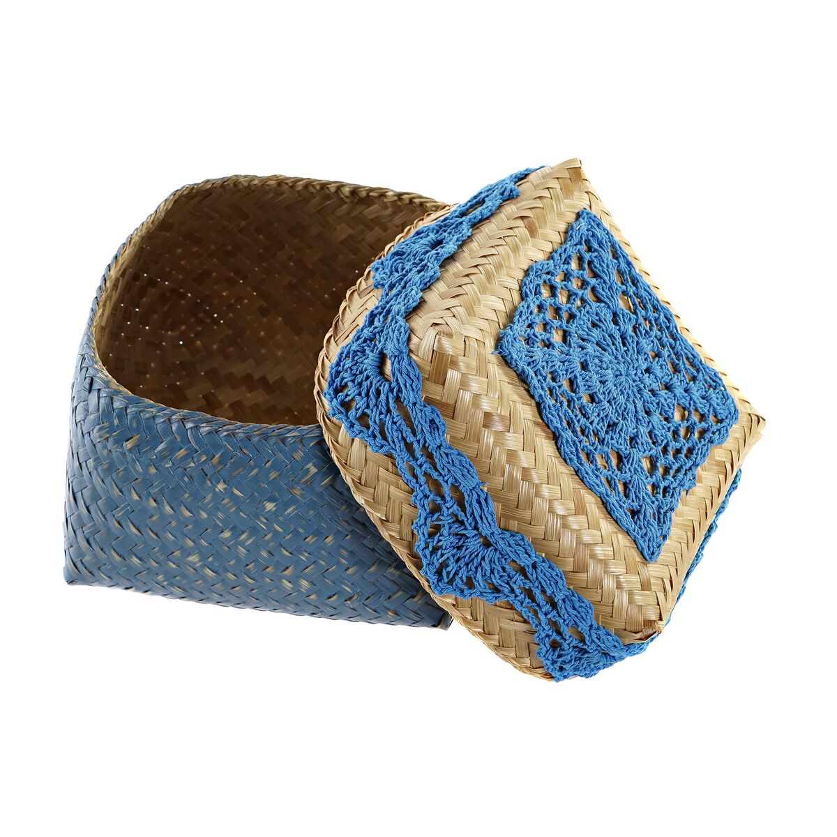 Uppsättning med Dekorativa Lådor DKD Home Decor Blå Turkos Naturell Ljusgrå Bambu Boho - 2
