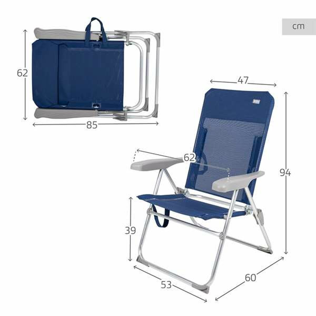 Strandstol Aktive Blå 47 x 60 x 94 cm - 5
