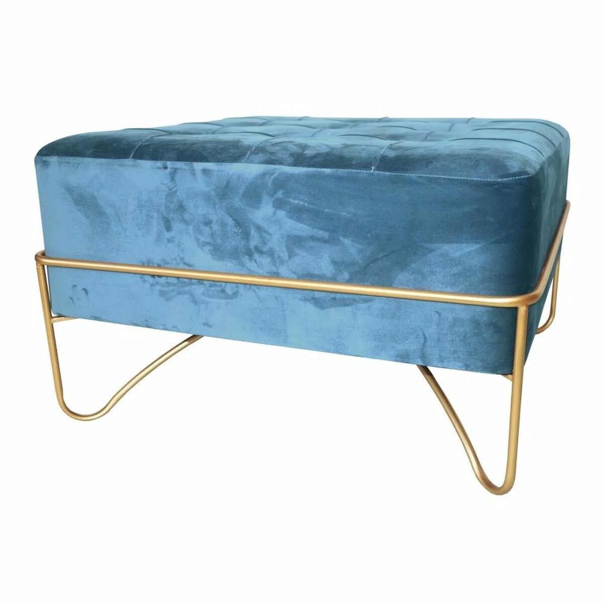Sittpall DKD Home Decor   Skum Blå Gyllene Metall Polyester Sammet Trä MDF (80 x 80 x 42 cm) - 2