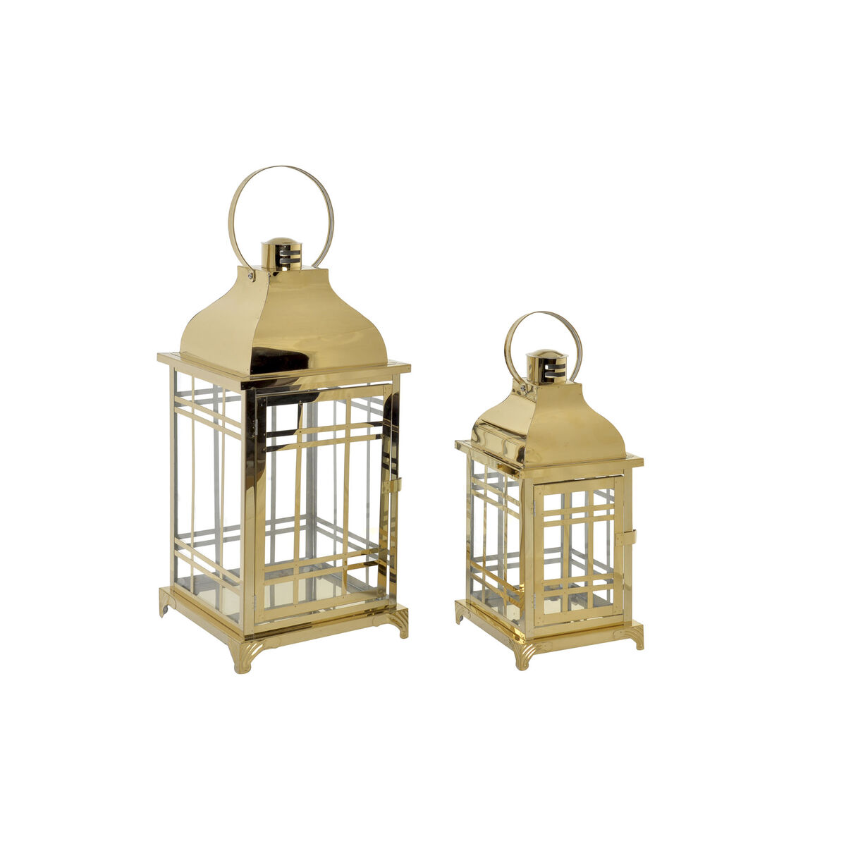 Lyktsats DKD Home Decor Gyllene Metall Glas 22 x 22 x 49 cm 22 x 22 x 57 cm (2 Delar) - 4