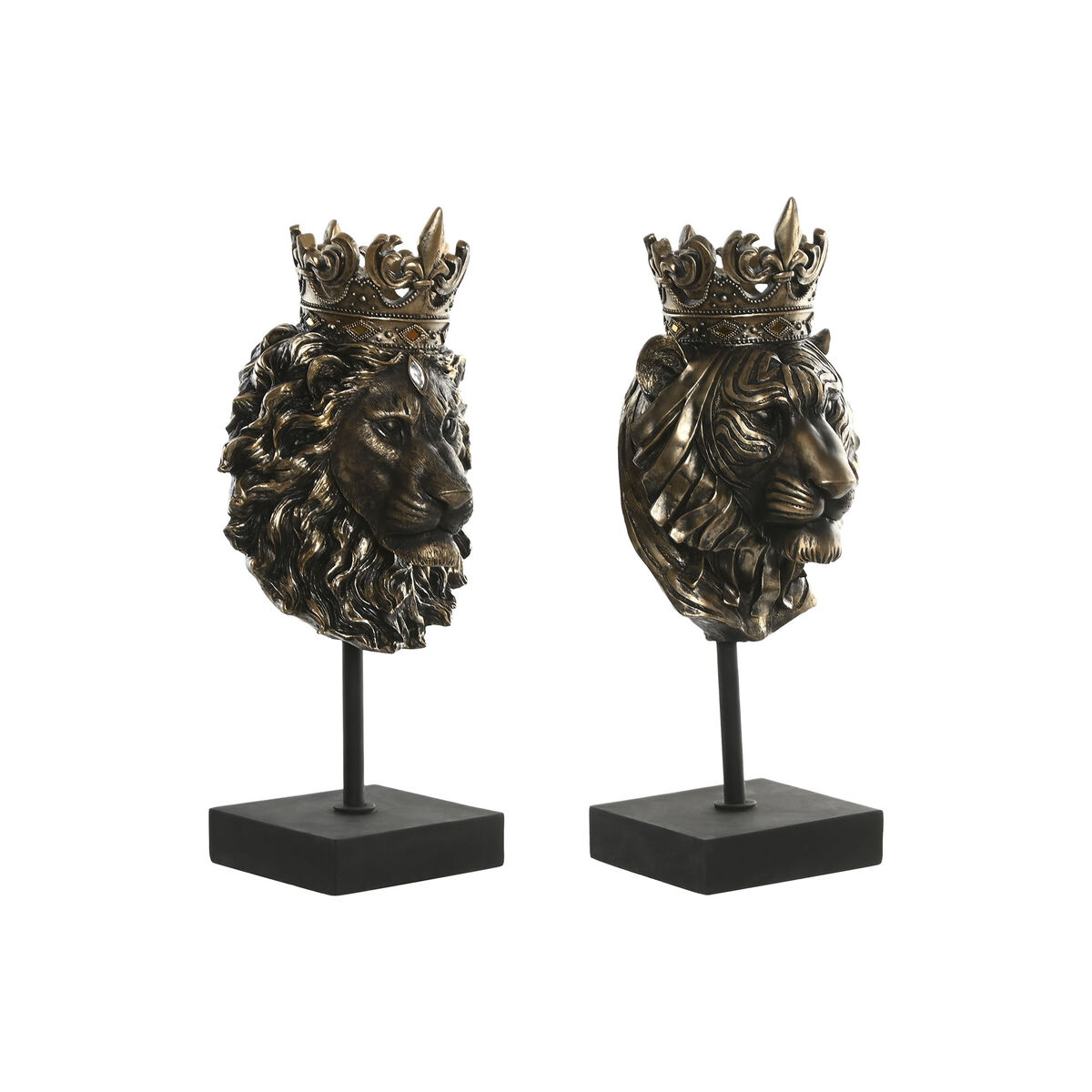 Prydnadsfigur Home ESPRIT Mörkbrun Lejonet Krona 21 x 18 x 44 cm (2 antal)