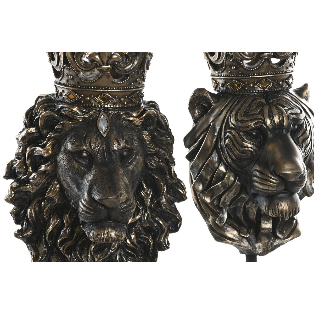 Prydnadsfigur Home ESPRIT Mörkbrun Lejonet Krona 21 x 18 x 44 cm (2 antal) - 2