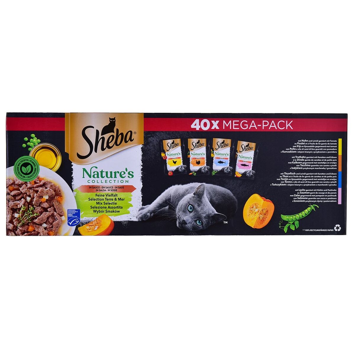 Kattmat Sheba Nature's Collection Mix Kyckling Lax Tonfisk Kalkon 40 x 85 g