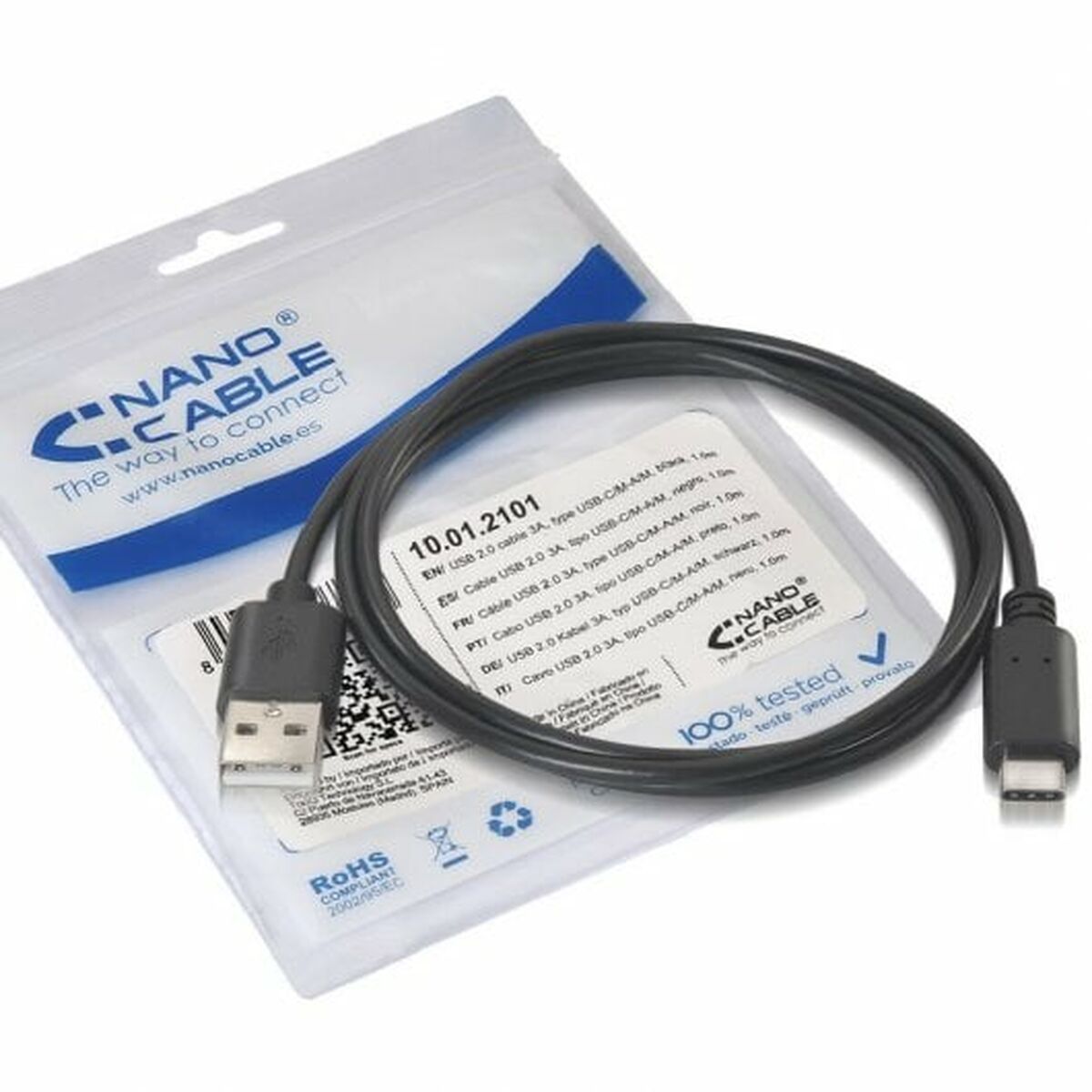 USB A till USB-C Kabel NANOCABLE 10.01.2102 Svart 2 m - 2