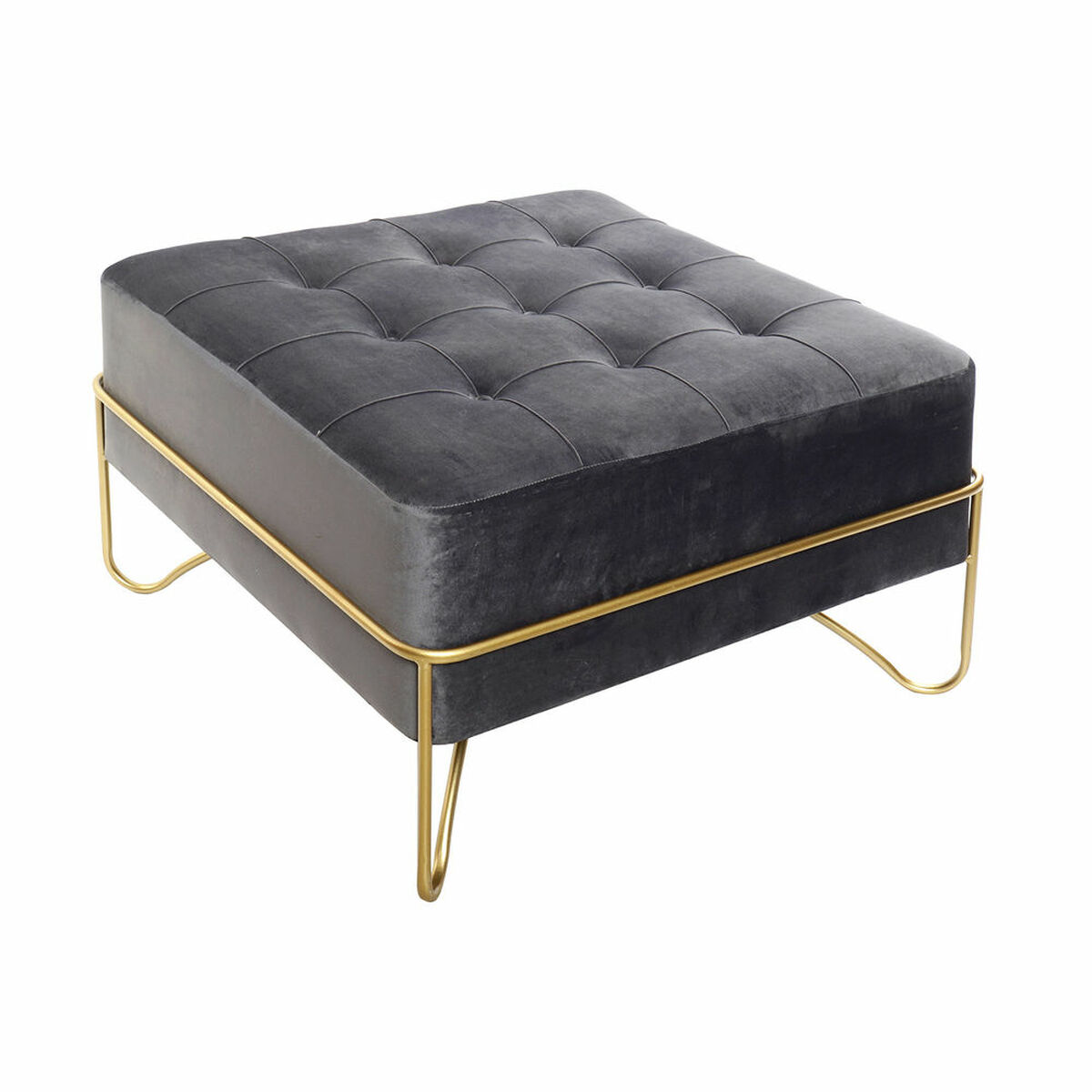 Sittpall DKD Home Decor   Skum Grå Gyllene Metall Polyester Sammet Trä MDF (80 x 80 x 47 cm) - 5