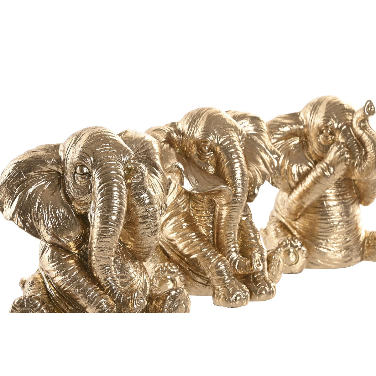Prydnadsfigur Home ESPRIT Gyllene Elefant 13 x 12 x 14 cm (3 antal) - 2