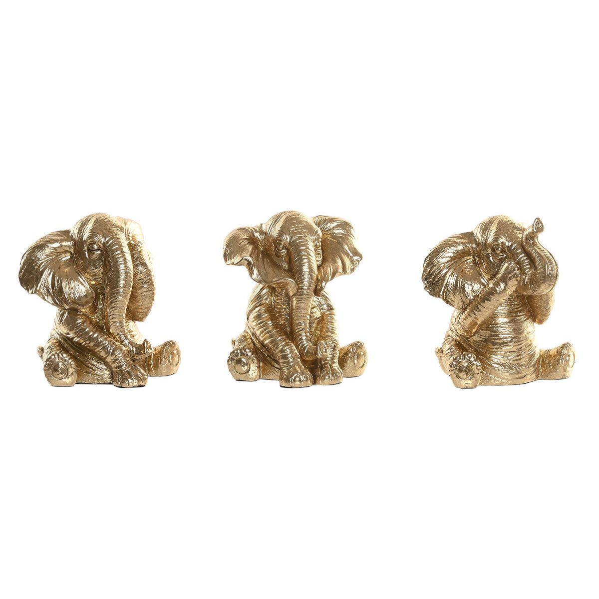 Prydnadsfigur Home ESPRIT Gyllene Elefant 13 x 12 x 14 cm (3 antal)