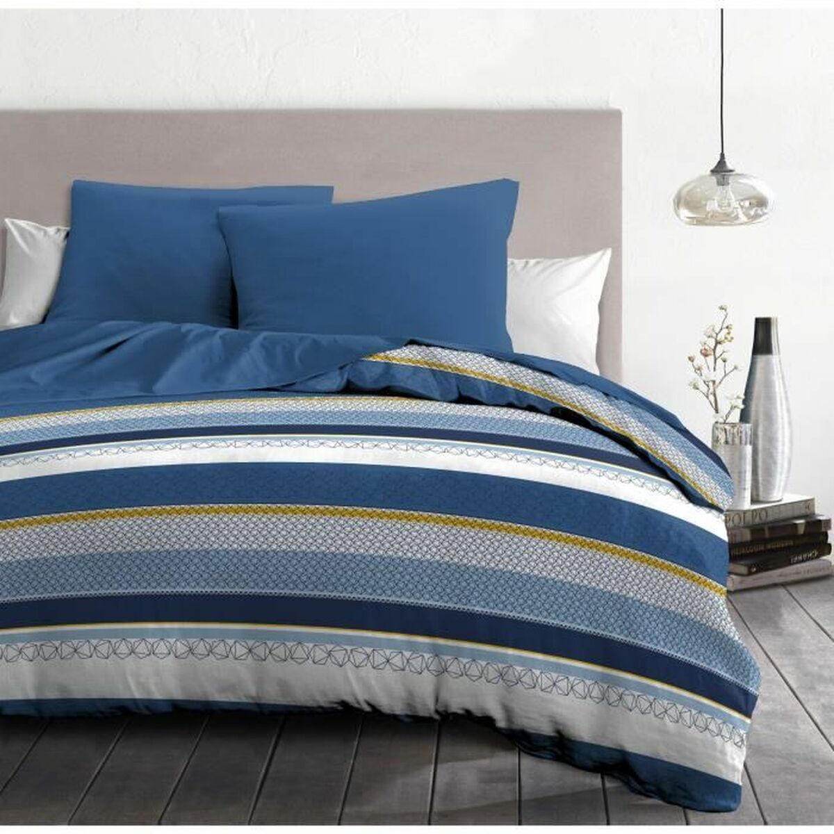 Påslakan HOME LINGE PASSION Stanis Blå 220 x 240 cm - 4